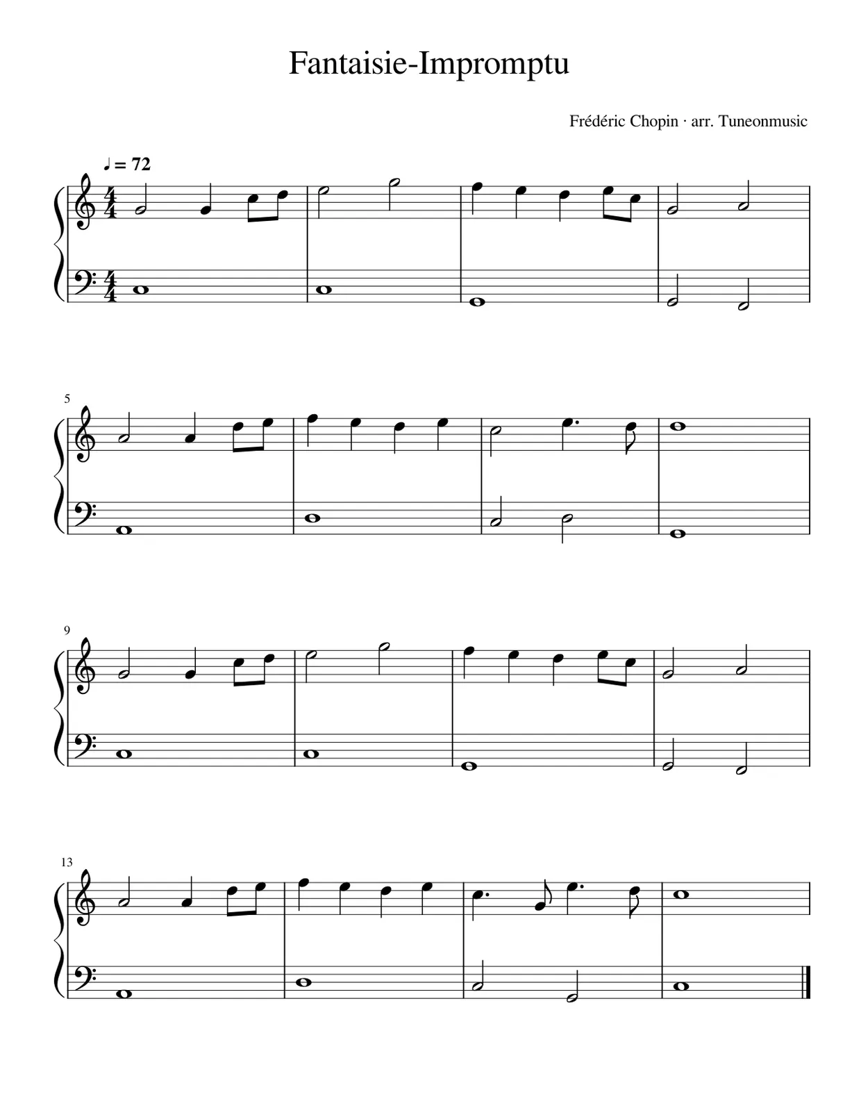 Sheet music page 1, Fantaisie-Impromptu - Beginner Version