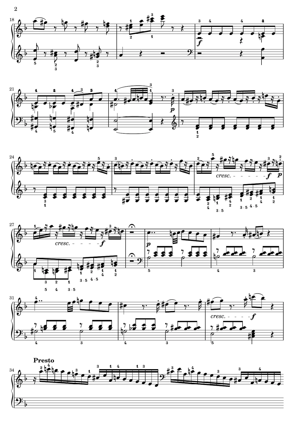Sheet music page 2, Fantasia in D Minor (K. 397) - Intermediate Version