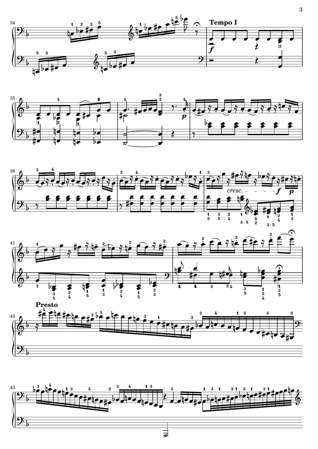 Sheet music page 3, Fantasia in D Minor (K. 397) - Intermediate Version