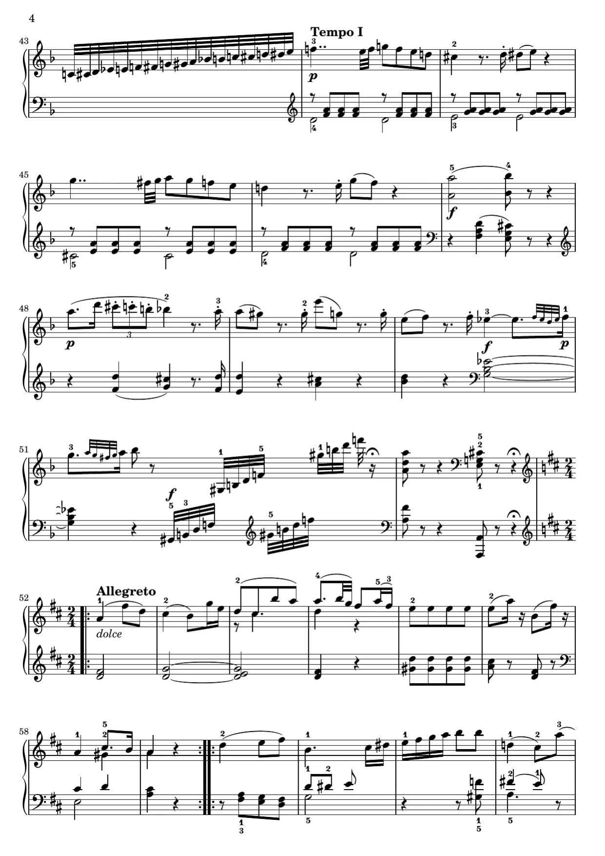 Sheet music page 4, Fantasia in D Minor (K. 397) - Intermediate Version