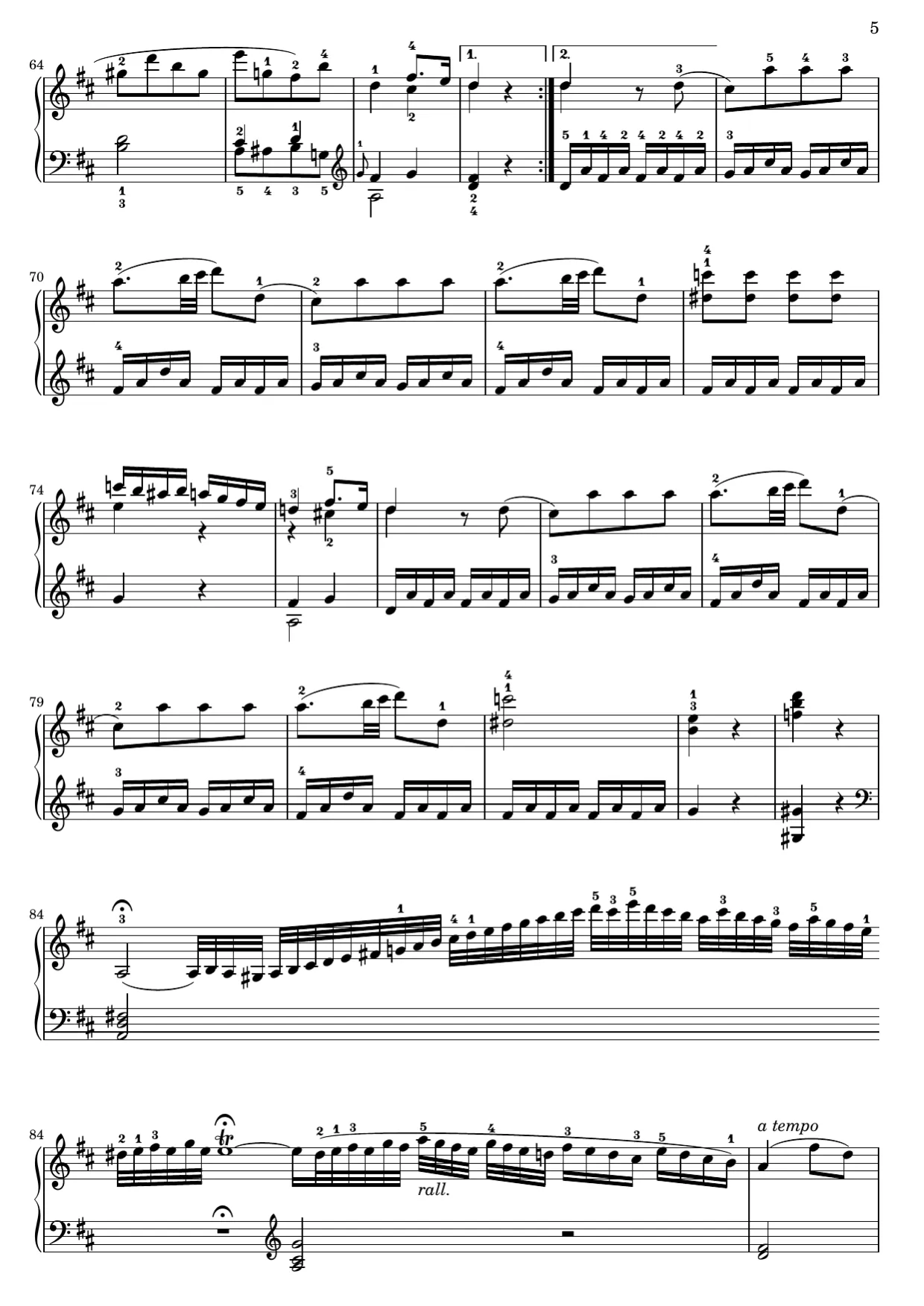 Sheet music page 5, Fantasia in D Minor (K. 397) - Intermediate Version