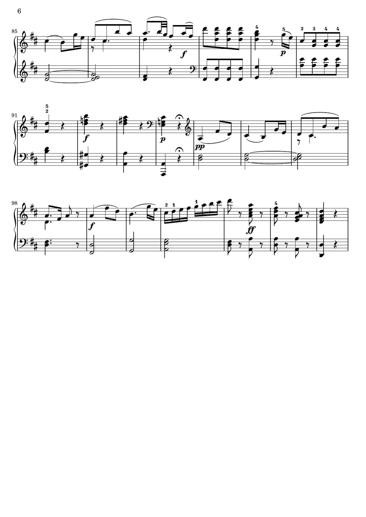 Sheet music page 6, Fantasia in D Minor (K. 397) - Intermediate Version