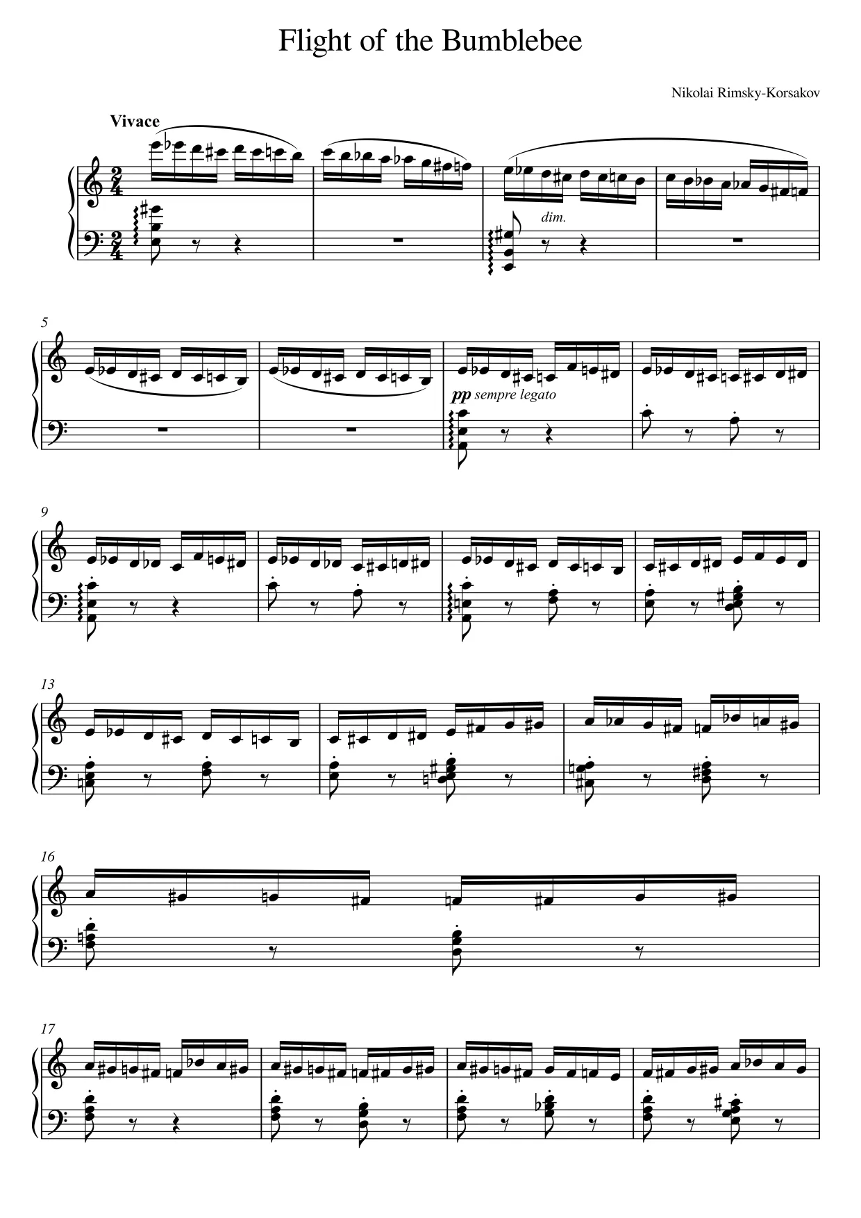 Sheet music page 1 Flight of the Bumblebee - Advanced Version