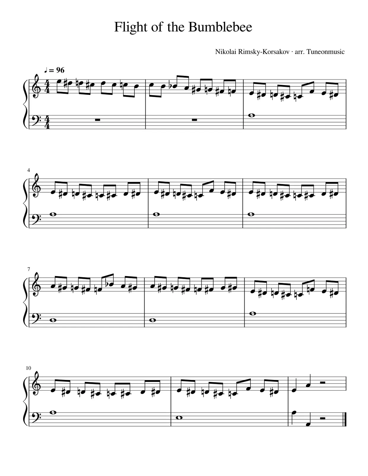 Sheet music page 1, Flight of the Bumblebee - Beginner Version