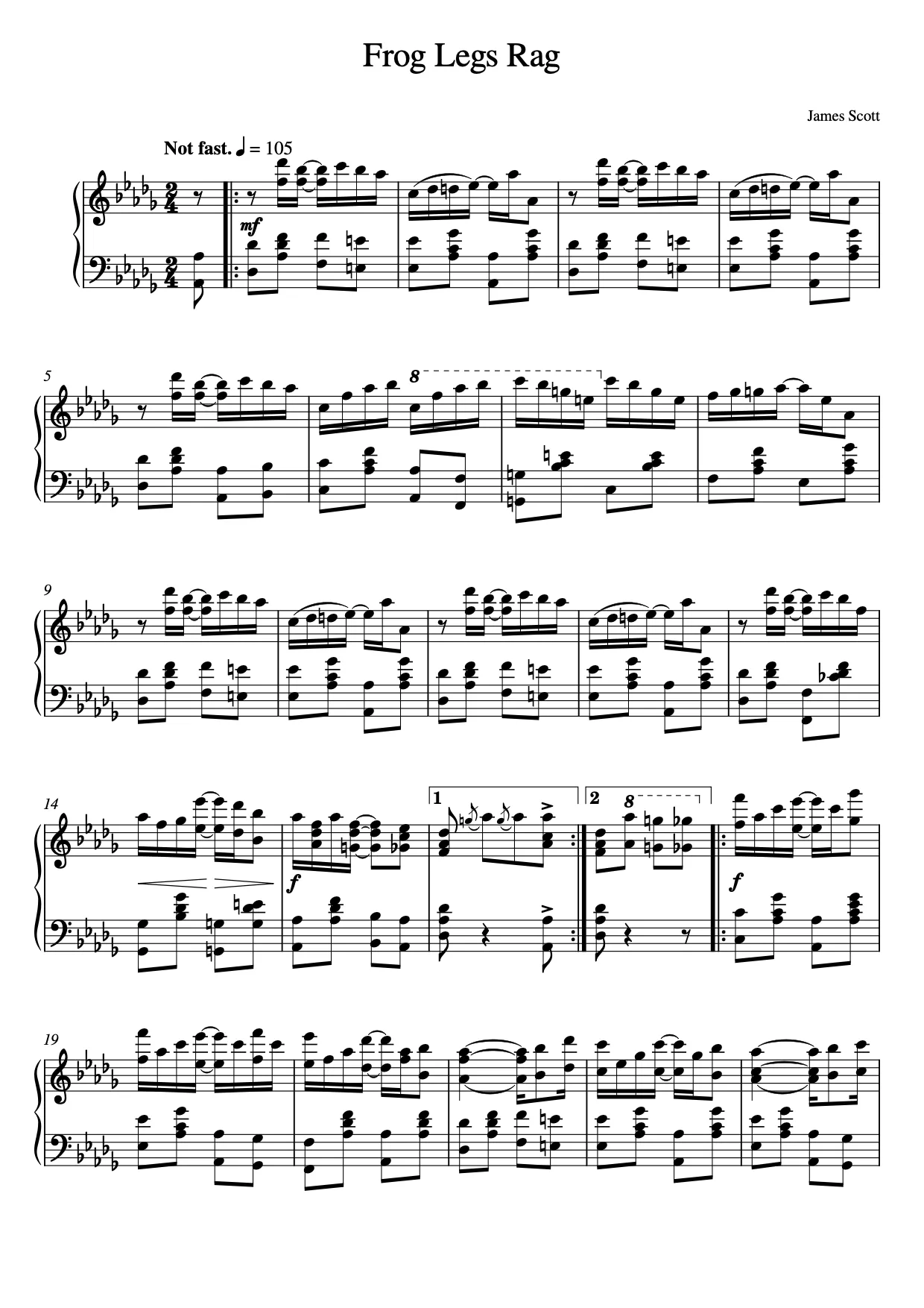 Sheet music page 1, Frog Legs Rag - Advanced Version