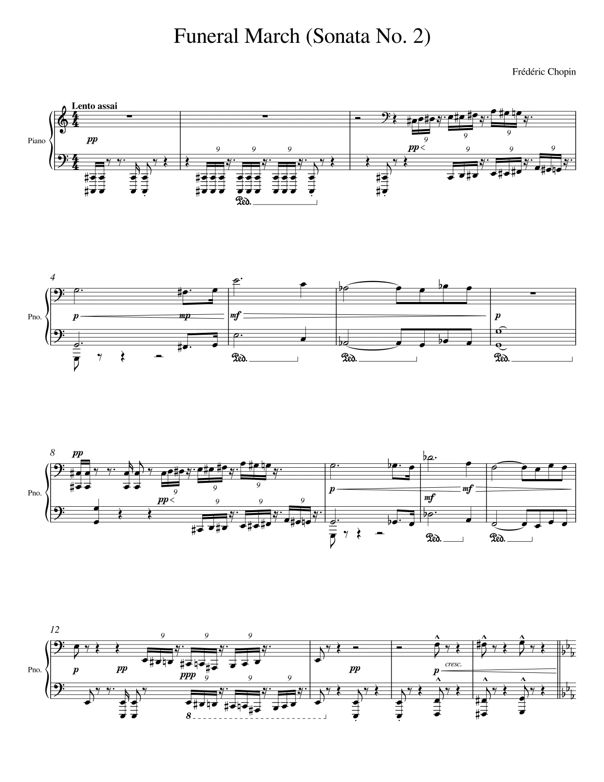Notenseite 1 Trauermarsch (Sonate Nr. 2) - Fortgeschrittene Version