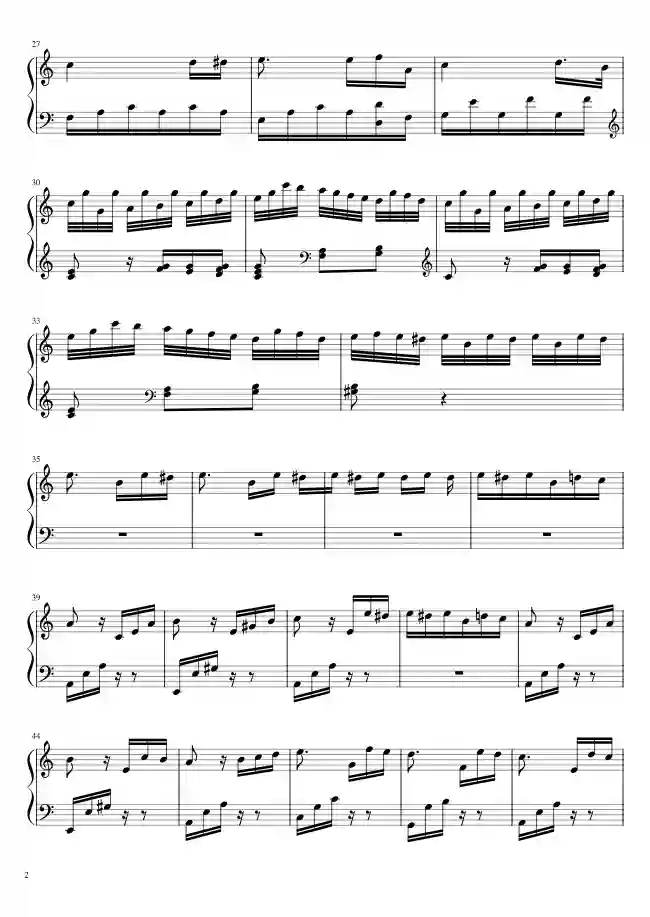 Sheet music page 2 Für Elise, WoO 59 - Intermediate Version