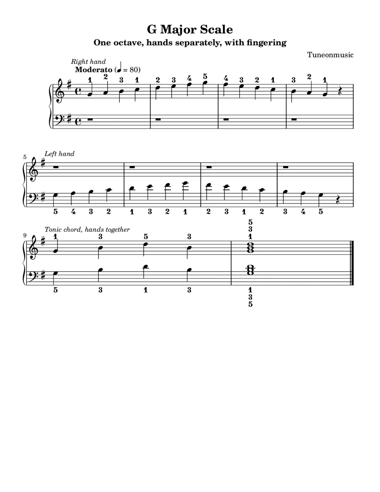 Sheet music page 1, G Major Scale - Beginner Version