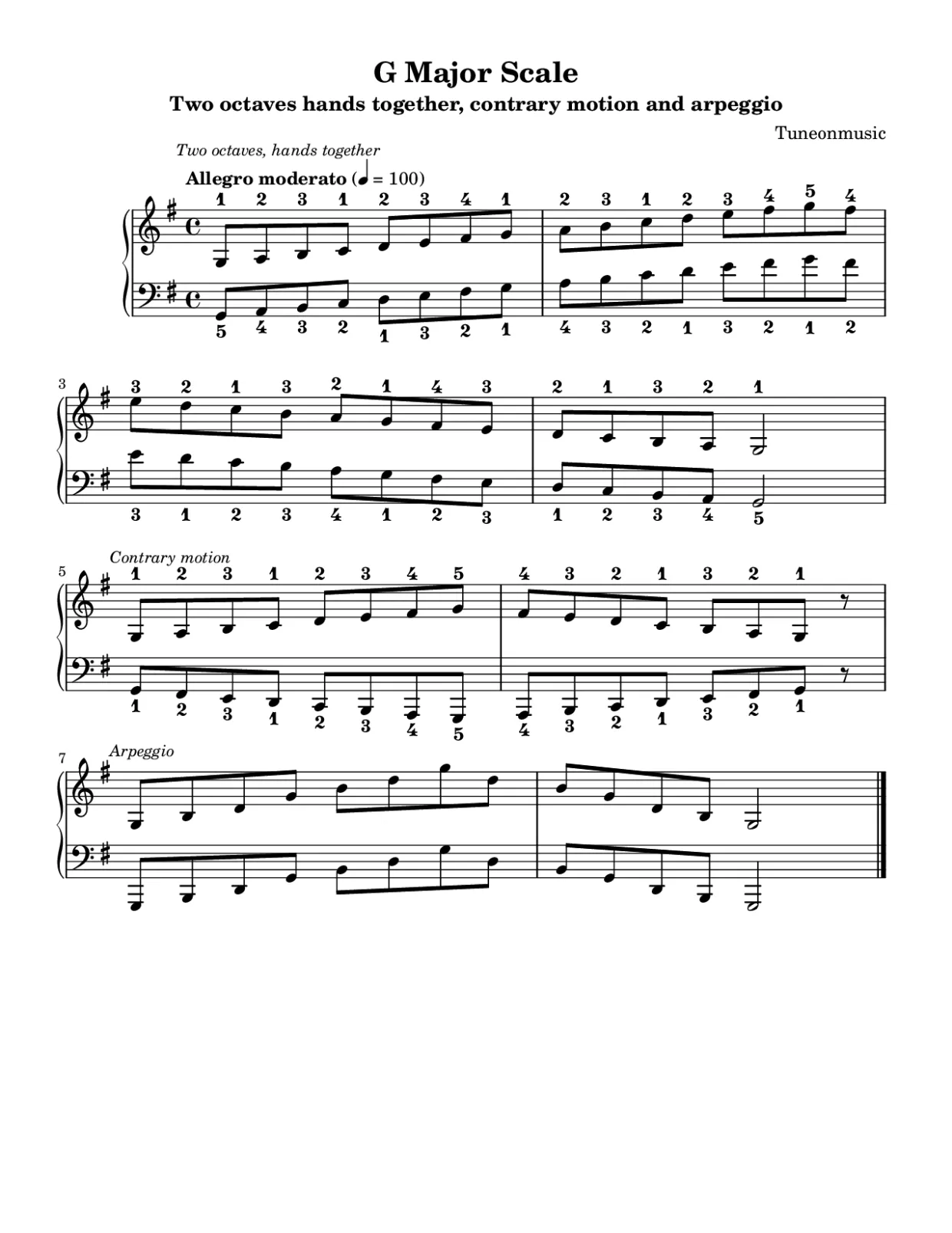 Sheet music page 1, G Major Scale - Intermediate Version