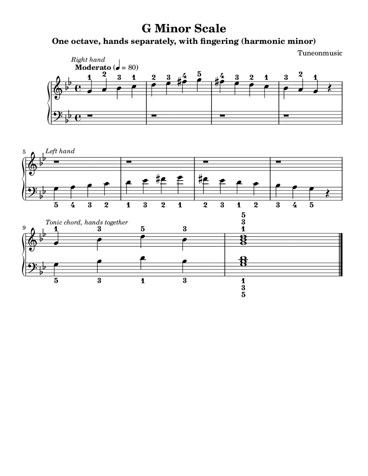 Sheet music page 1, G Minor Scale - Beginner Version