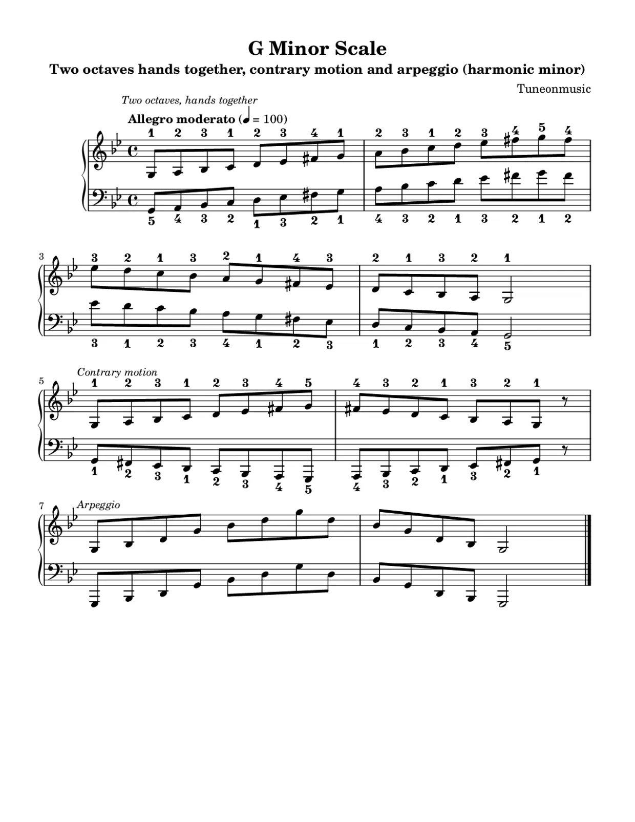 Sheet music page 1, G Minor Scale - Intermediate Version