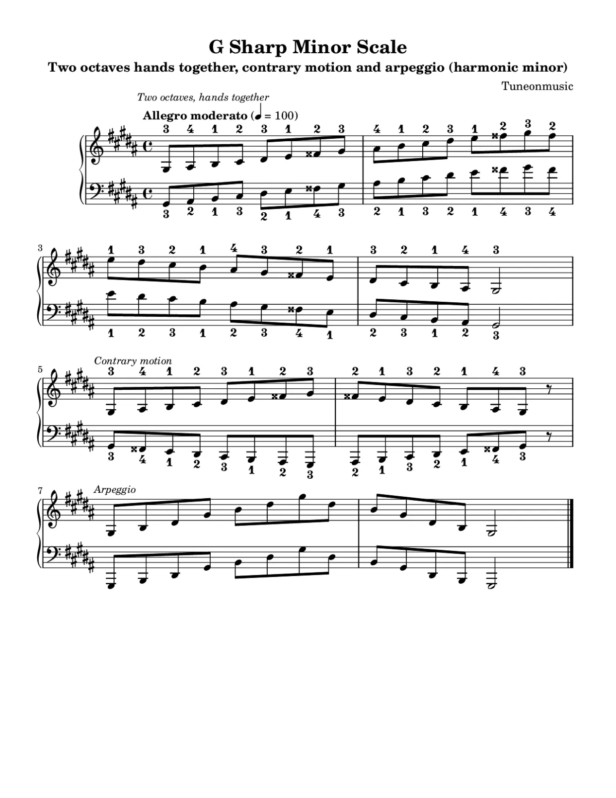 Sheet music page 1, G Sharp Minor Scale - Intermediate Version