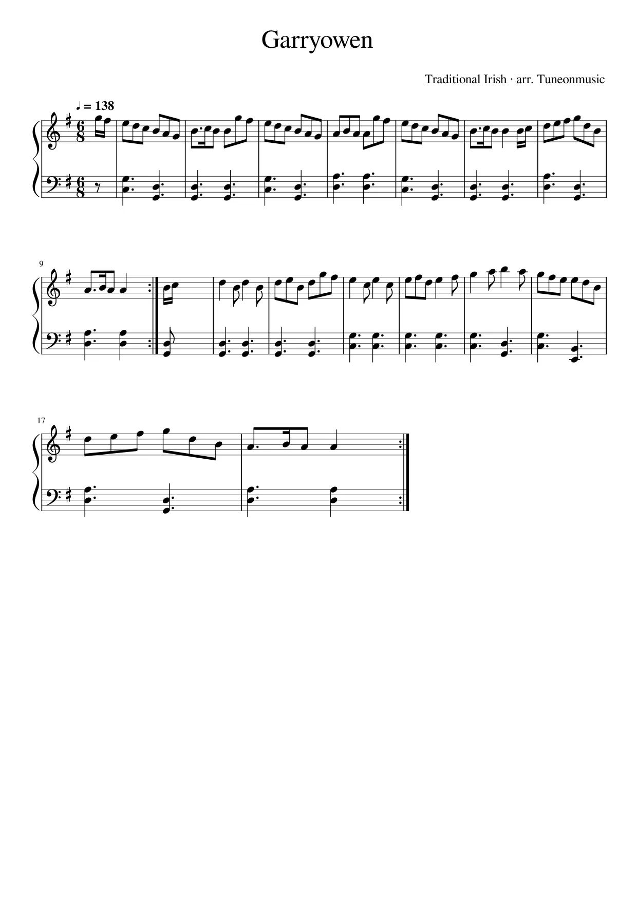 Sheet music page 1, Garryowen - Intermediate Version
