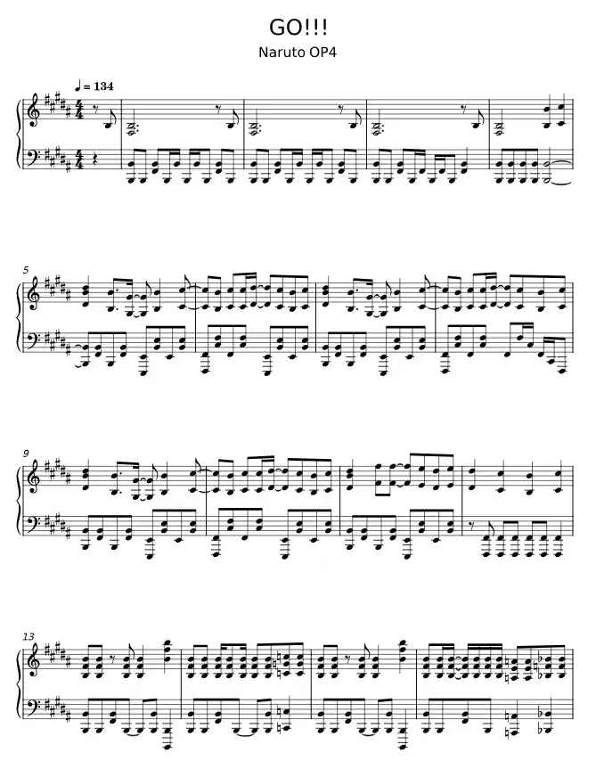 Sheet music page 1 Go!!! - Advanced Version