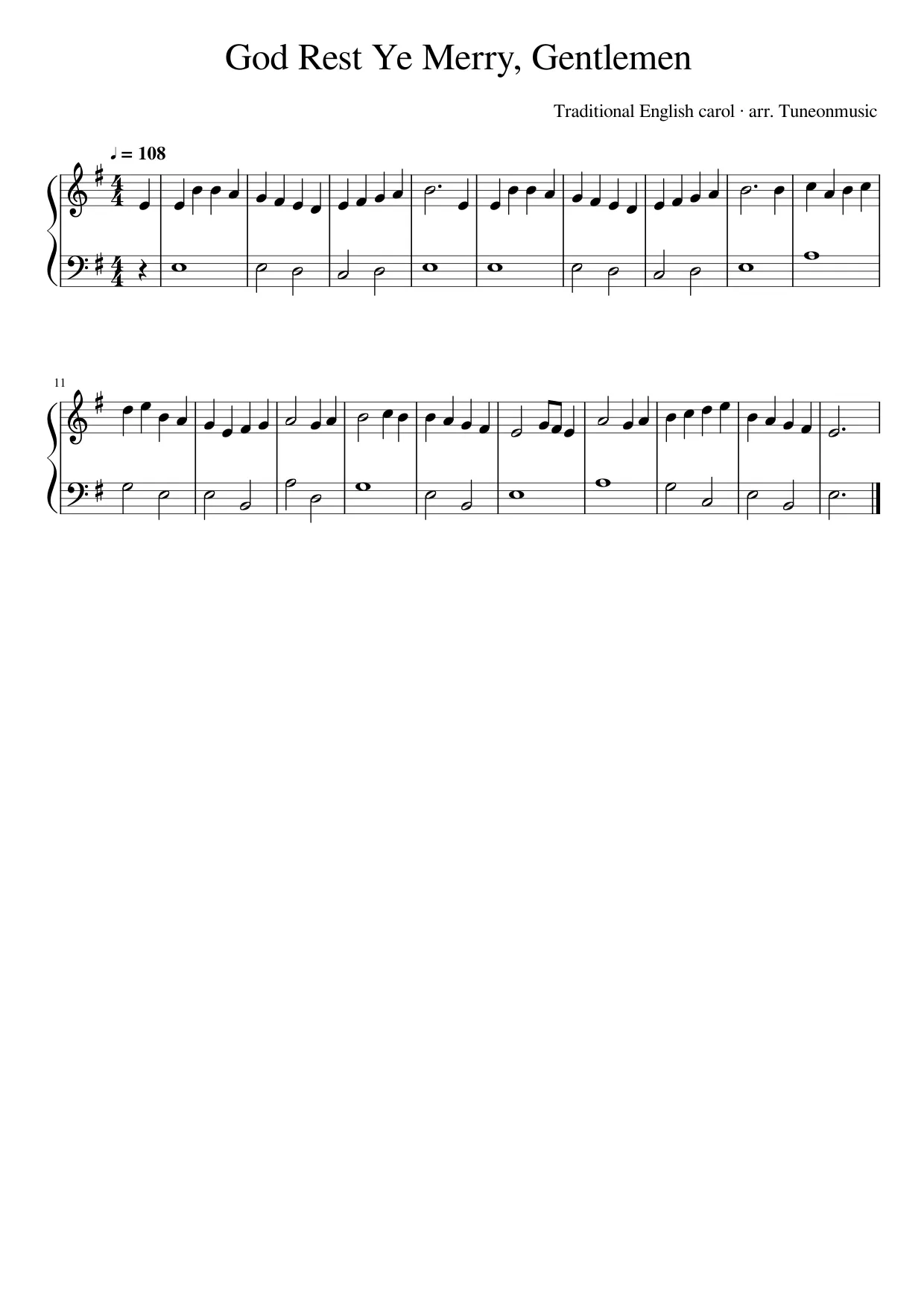 Sheet music page 1, God Rest Ye Merry, Gentlemen - Beginner Version