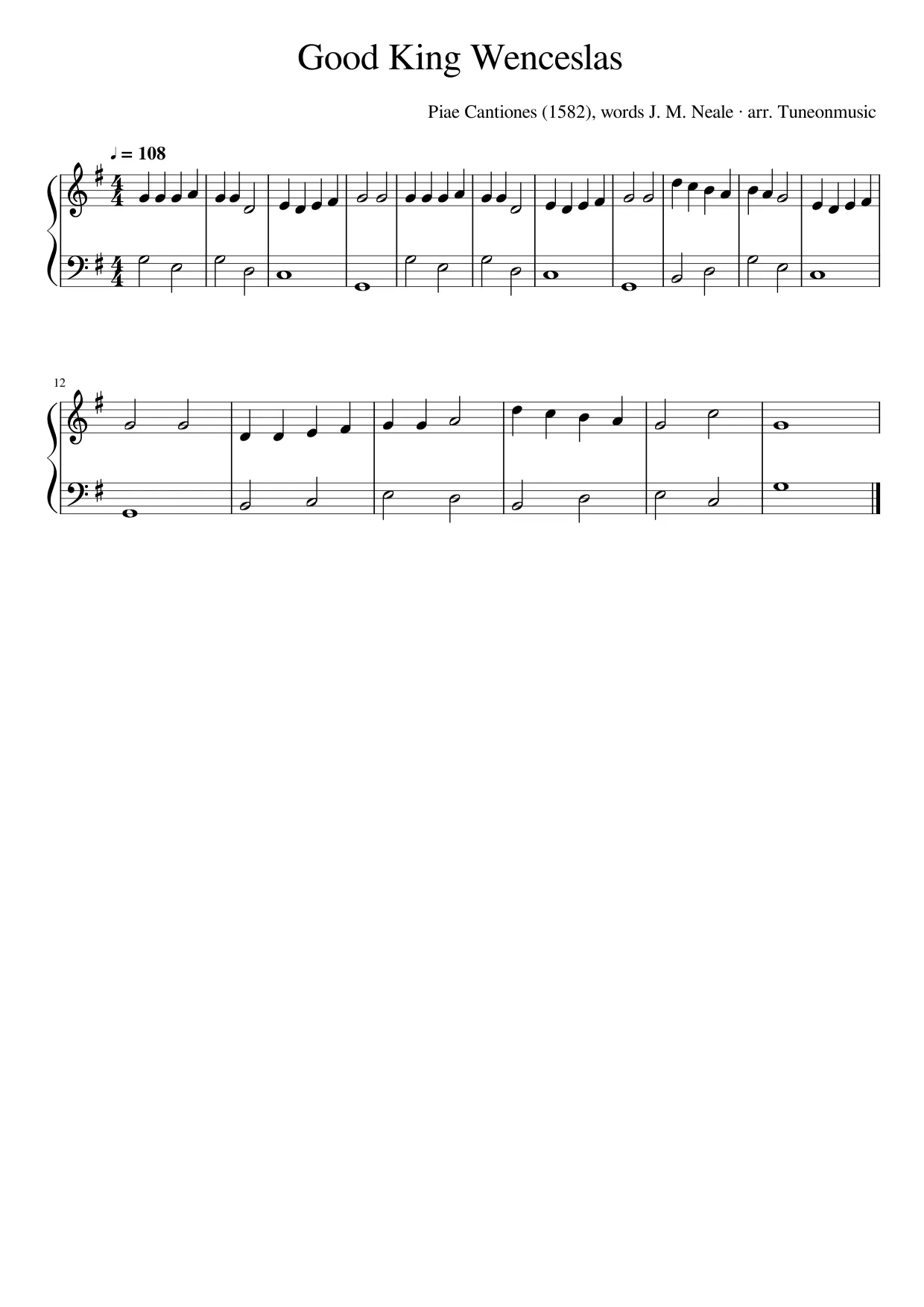 Sheet music page 1, Good King Wenceslas - Beginner Version