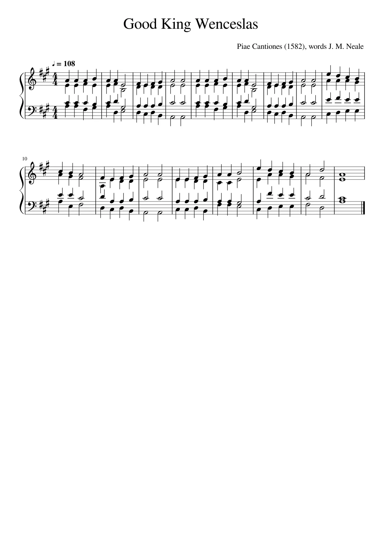 Sheet music page 1, Good King Wenceslas - Intermediate Version