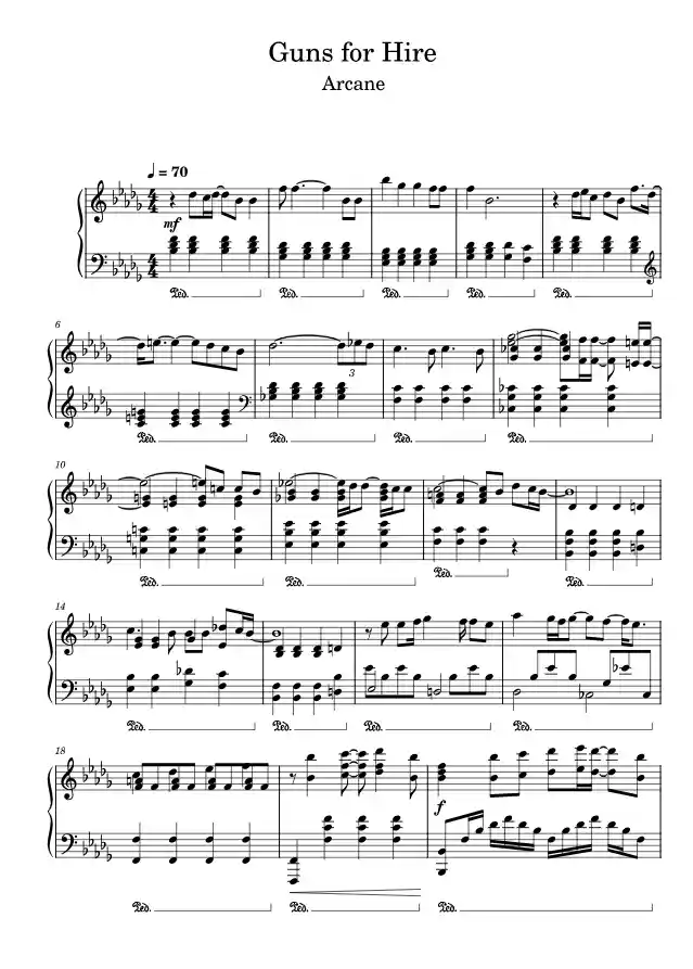 Sheet music page 1 Guns for Hire - Advanced Version