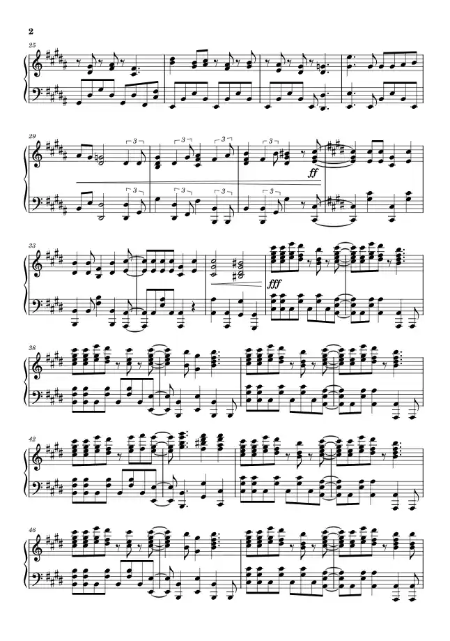 Sheet music page 2 Guren no Yumiya - Intermediate Version