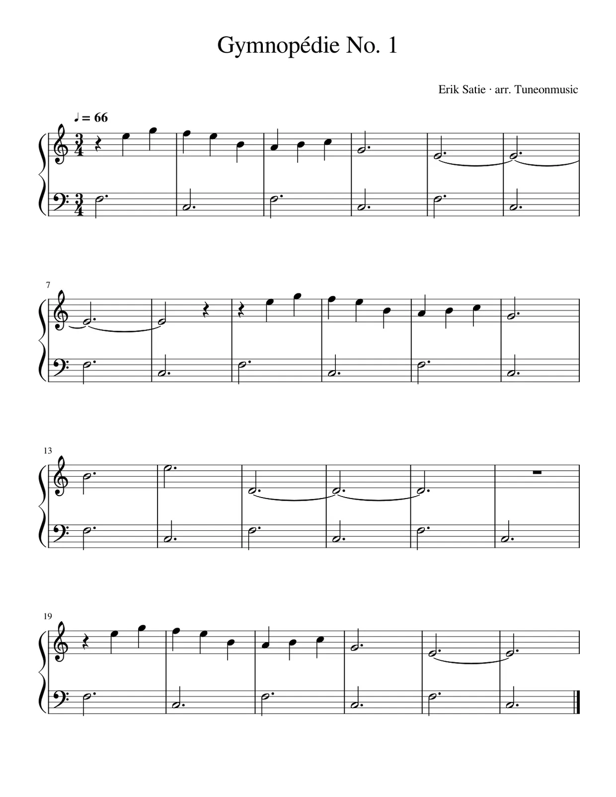Sheet music page 1, Gymnopédie No. 1 - Beginner Version