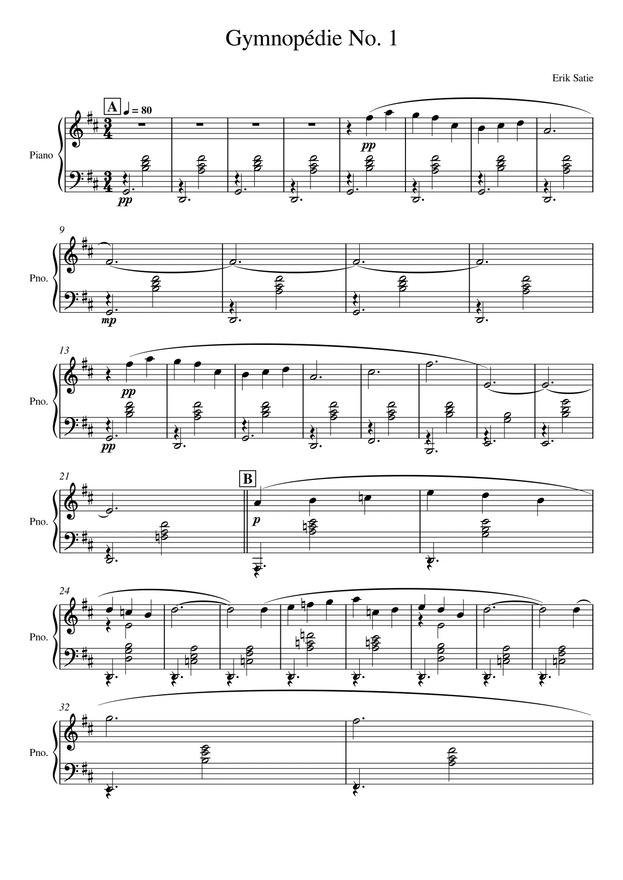 Sheet music page 1 Gymnopédie No. 1 - Intermediate Version