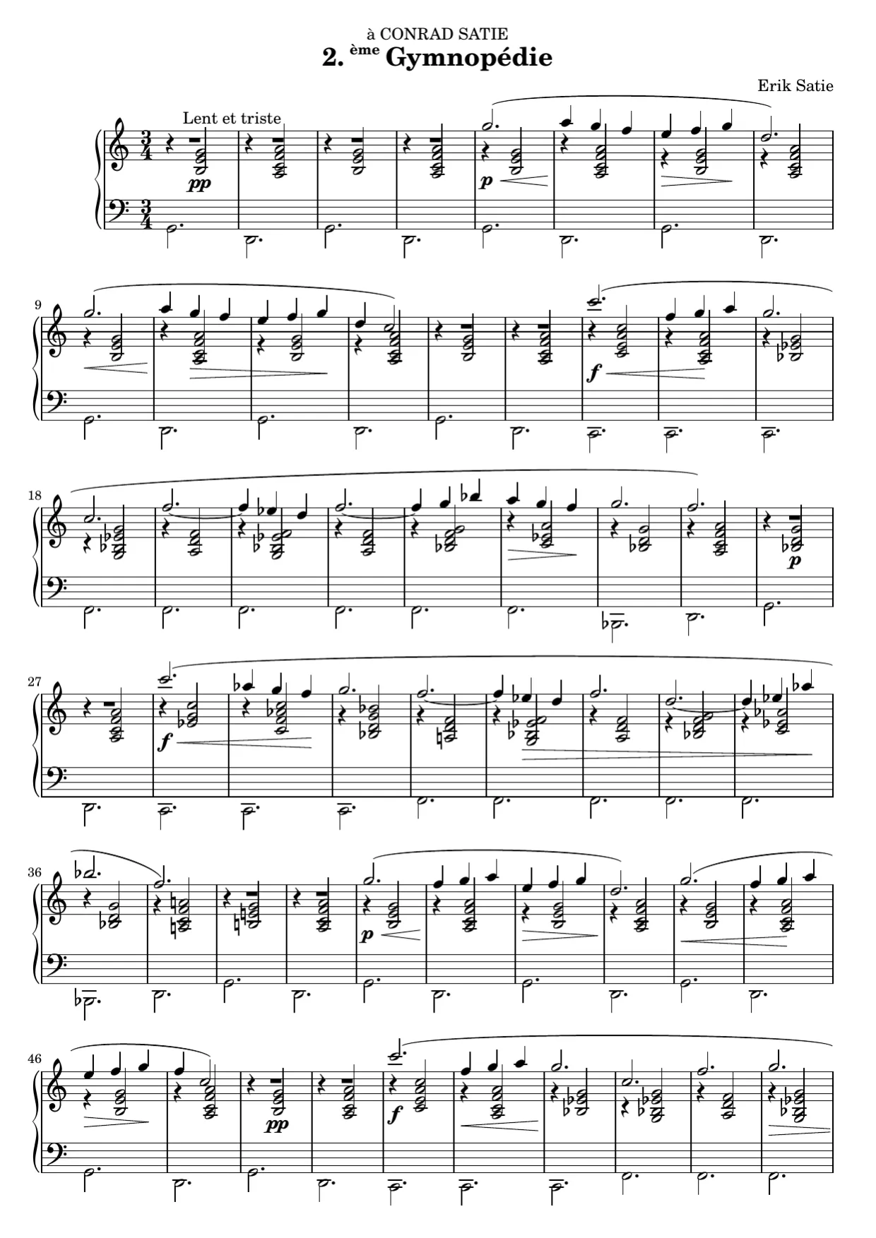Sheet music page 1, Gymnopédie No. 2 - Intermediate Version