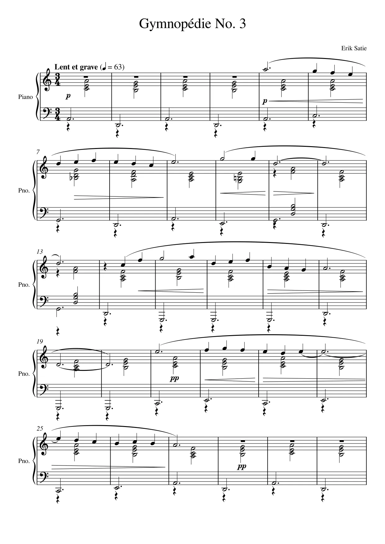 Sheet music page 1 Gymnopédie No. 3 - Beginner Version