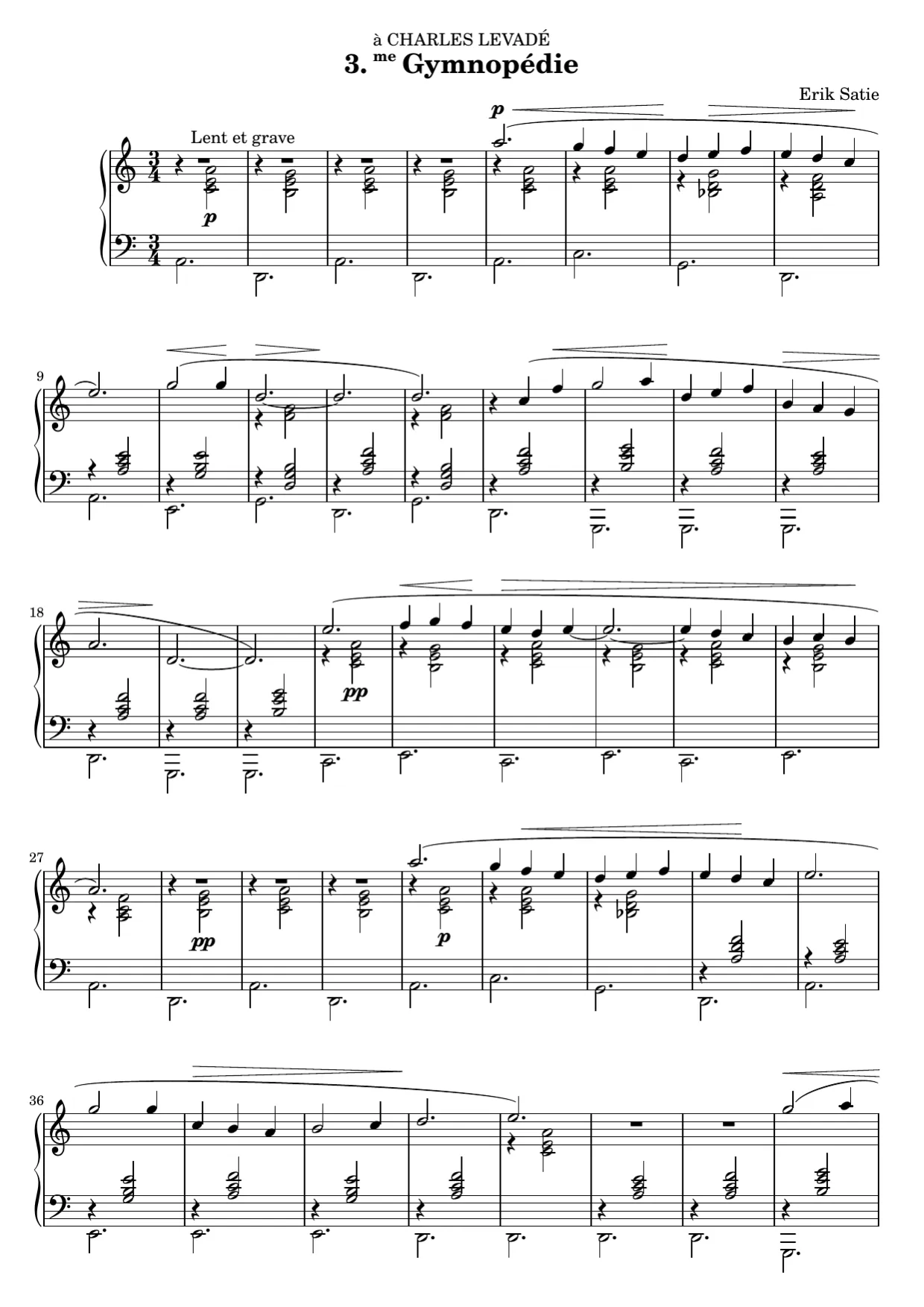 Sheet music page 1, Gymnopédie No. 3 - Intermediate Version