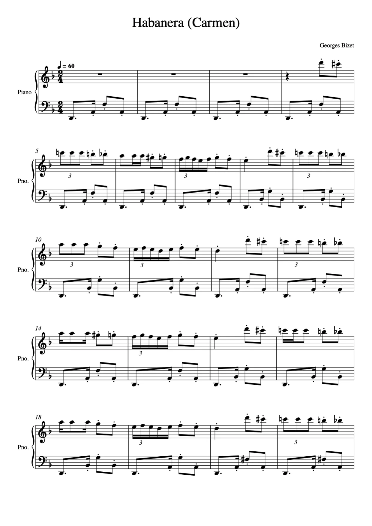 Bladmuziekpagina 1, Habanera (Carmen) - Gevorderde versie