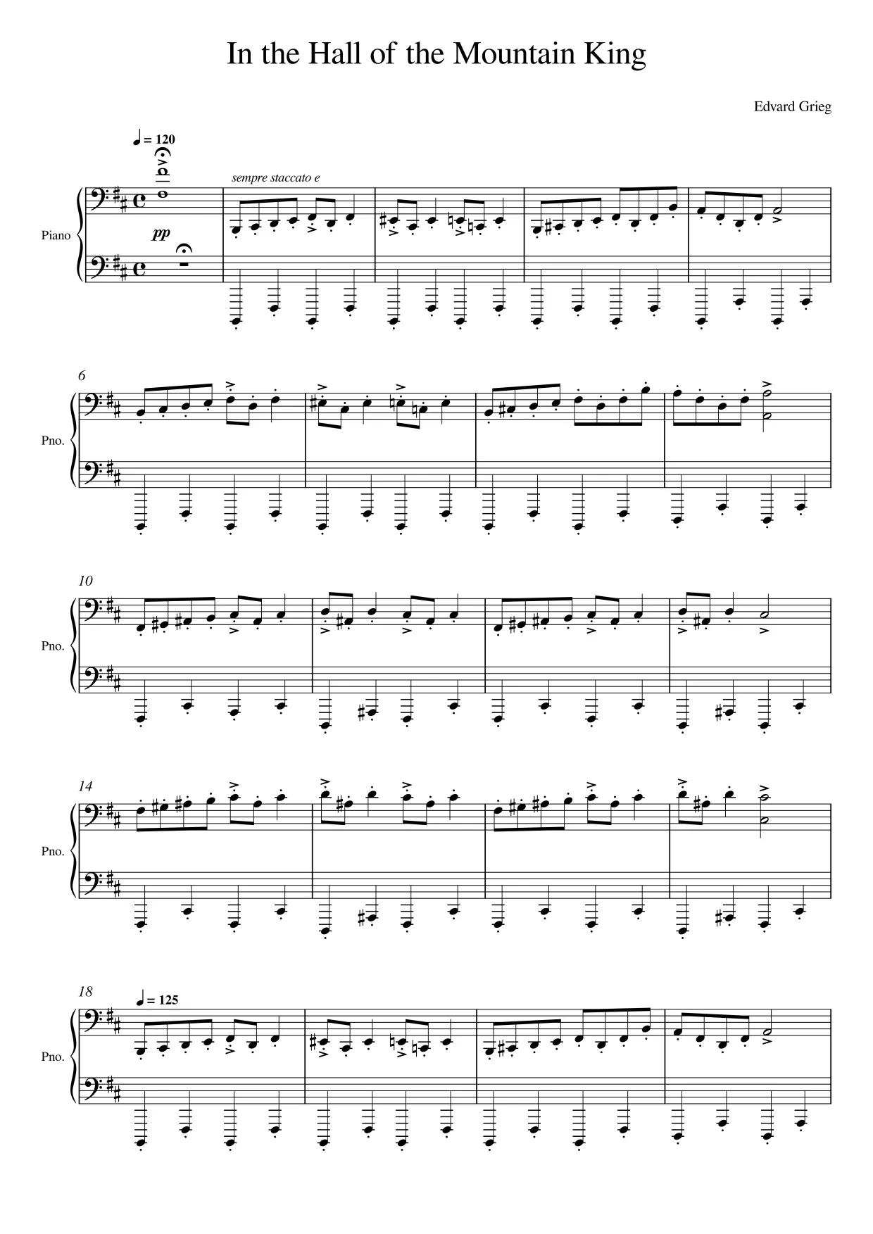 Sheet music page 1 In the Hall of the Mountain King - Beginner Version