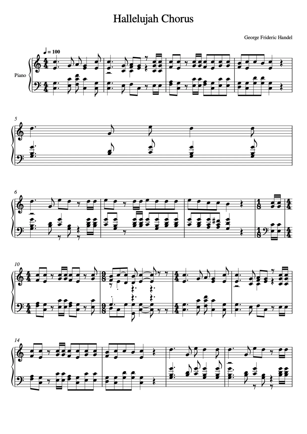 Sheet music page 1 Hallelujah Chorus - Advanced Version