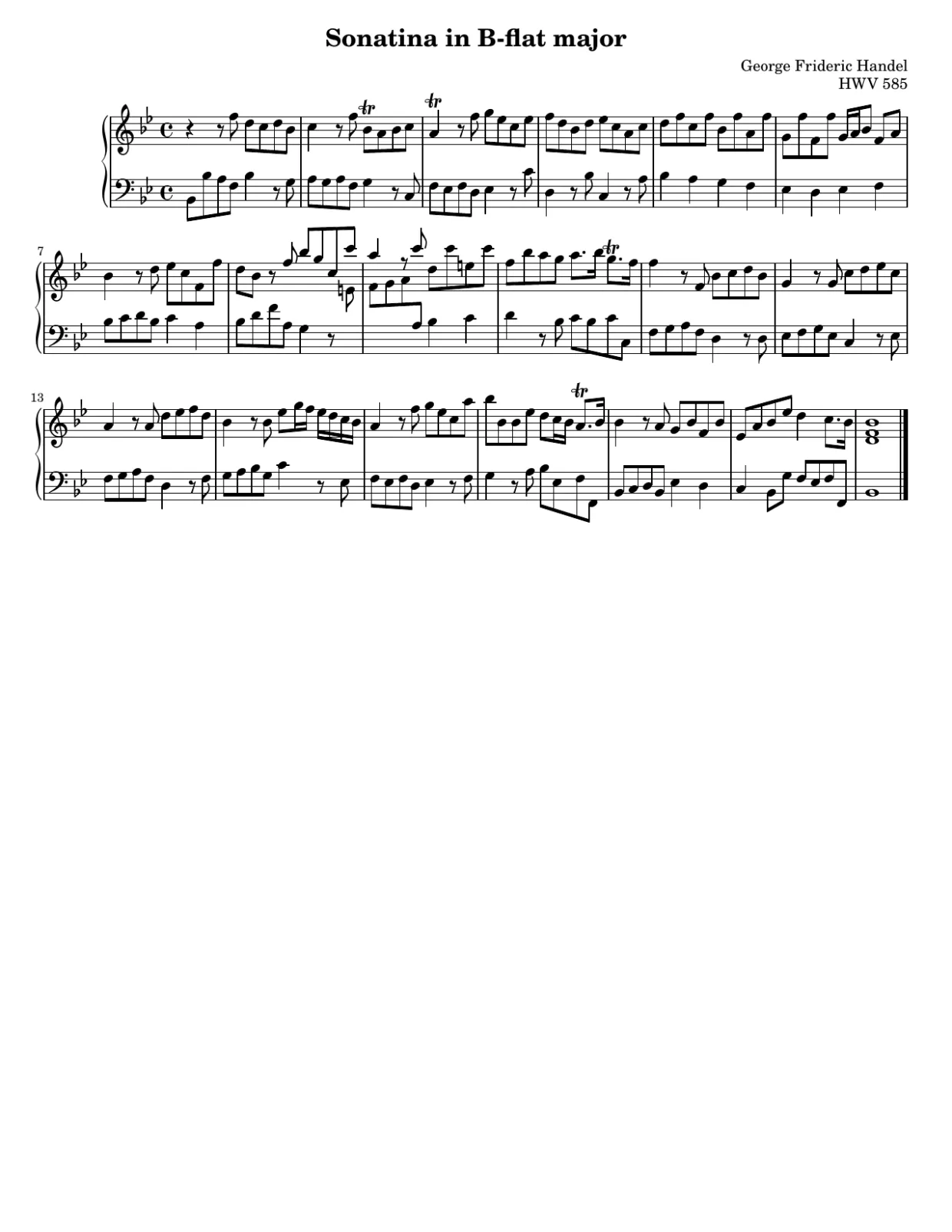 Pagina 1 dello spartito, Sonatina in si bemolle maggiore di Händel - Versione per principianti