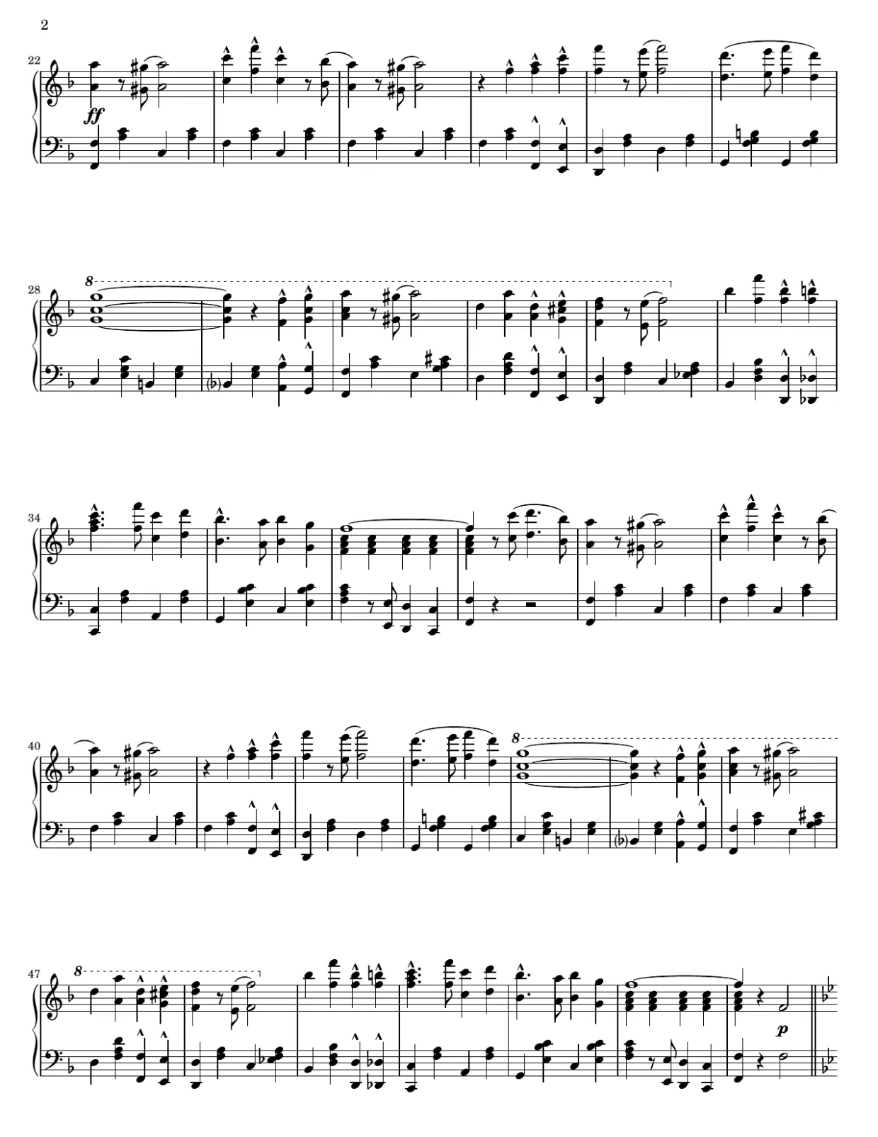 乐谱第 2 页，海上握手进行曲（Hands Across the Sea） - 中级版本