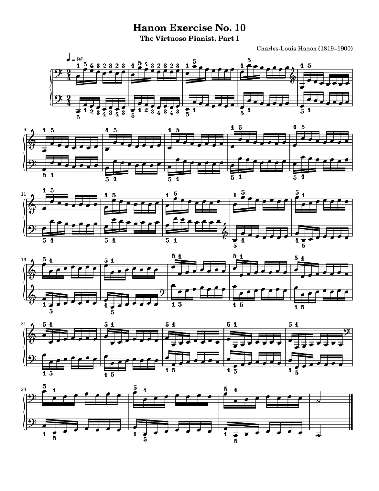 Sheet music page 1, Hanon Exercise No. 10 - Intermediate Version