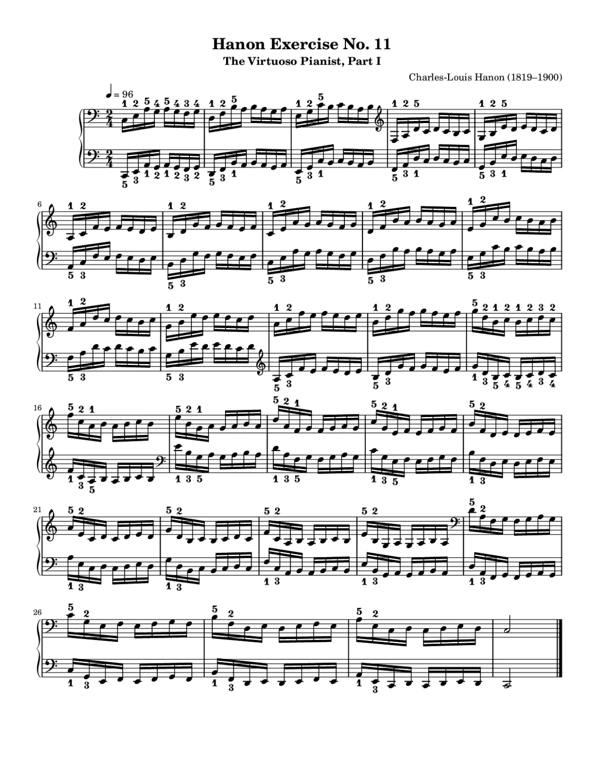 Sheet music page 1, Hanon Exercise No. 11 - Intermediate Version
