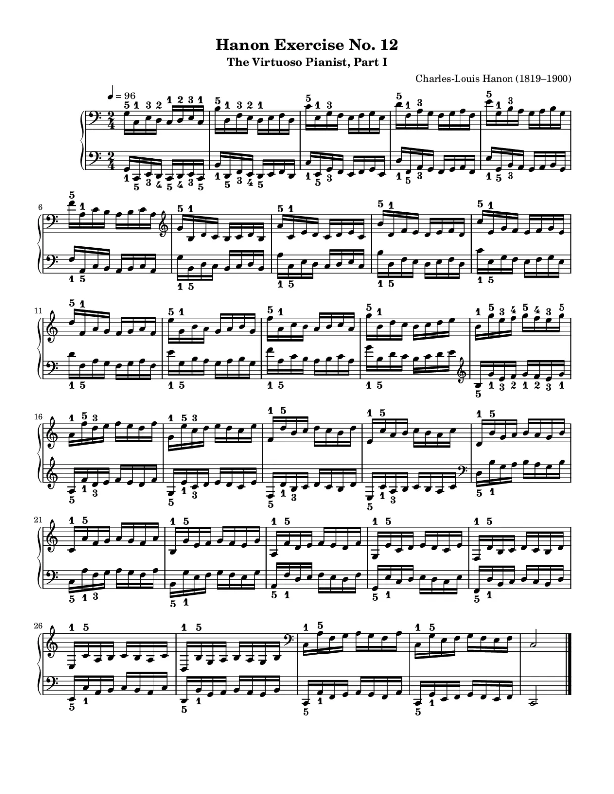 Sheet music page 1, Hanon Exercise No. 12 - Intermediate Version