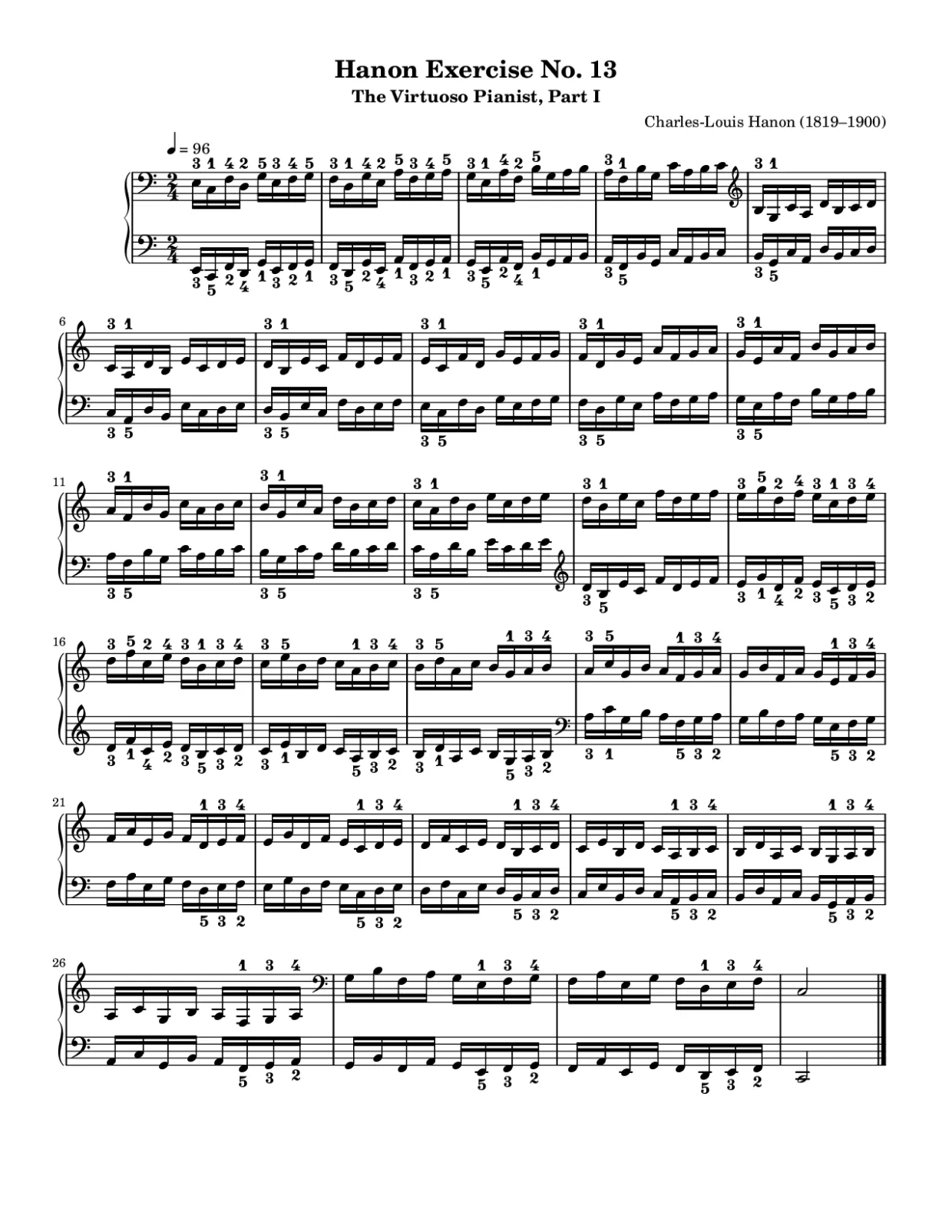 Notenseite 1, Hanon Übung Nr. 13 - Mittlere Version