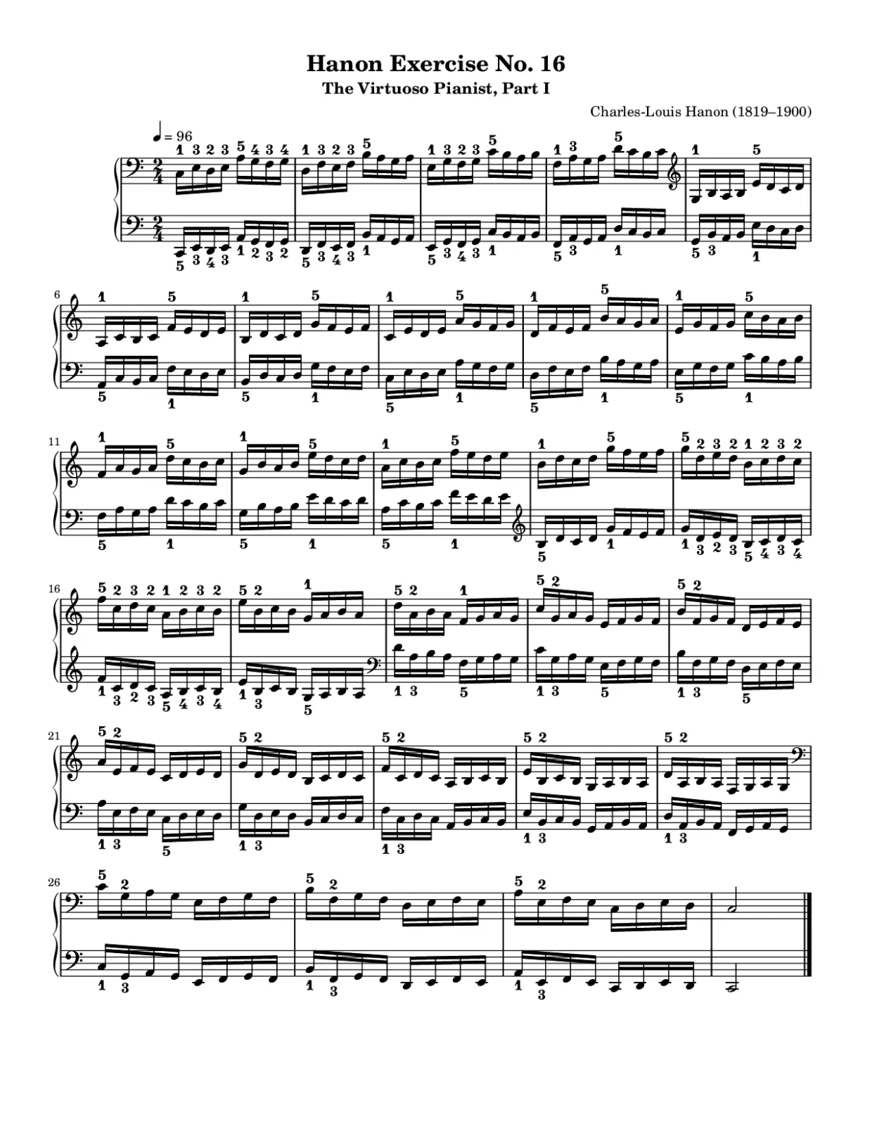 Sheet music page 1, Hanon Exercise No. 16 - Intermediate Version