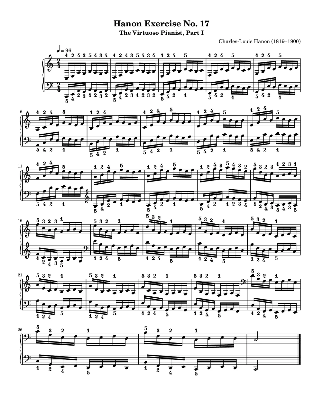Sheet music page 1, Hanon Exercise No. 17 - Intermediate Version