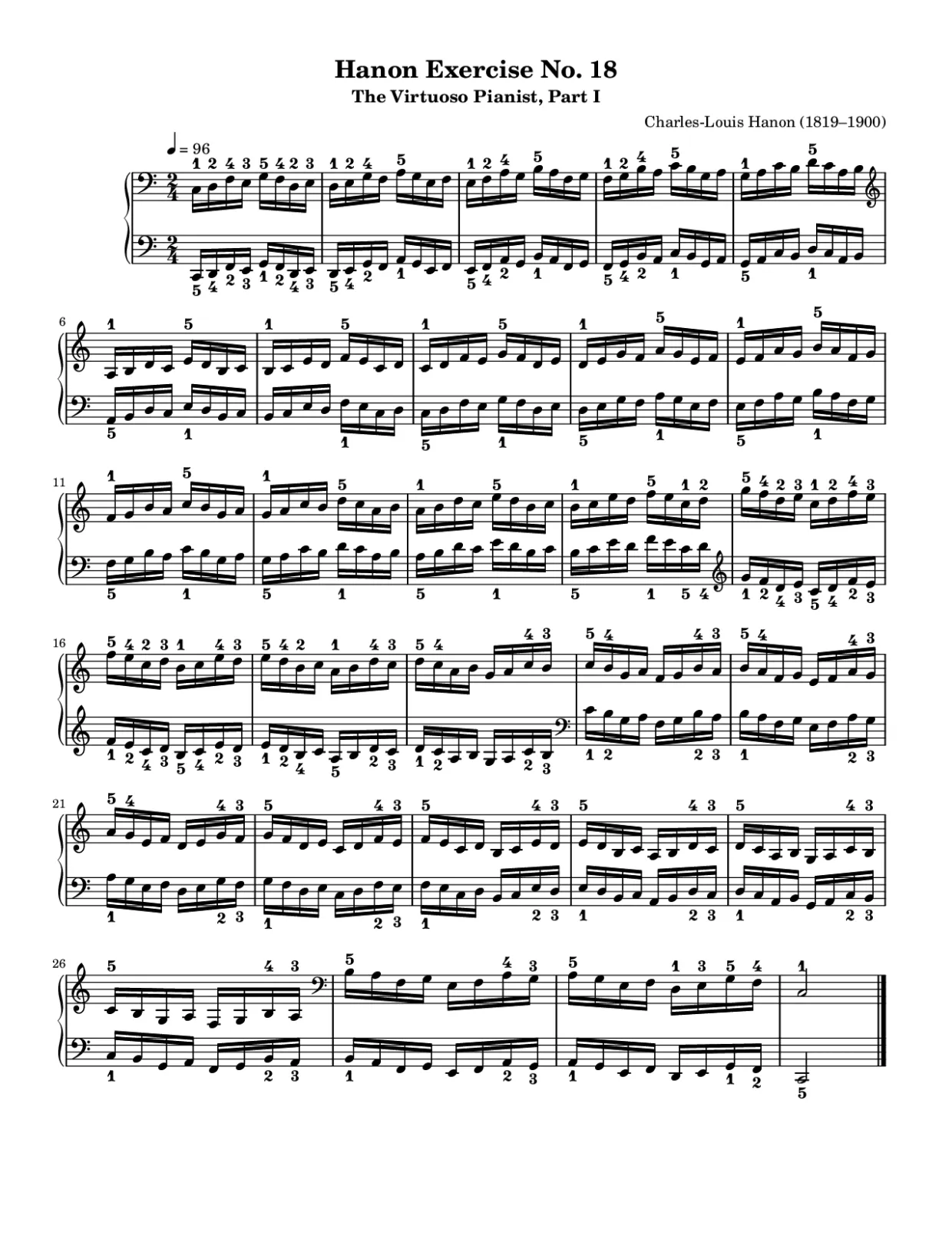 Sheet music page 1, Hanon Exercise No. 18 - Intermediate Version