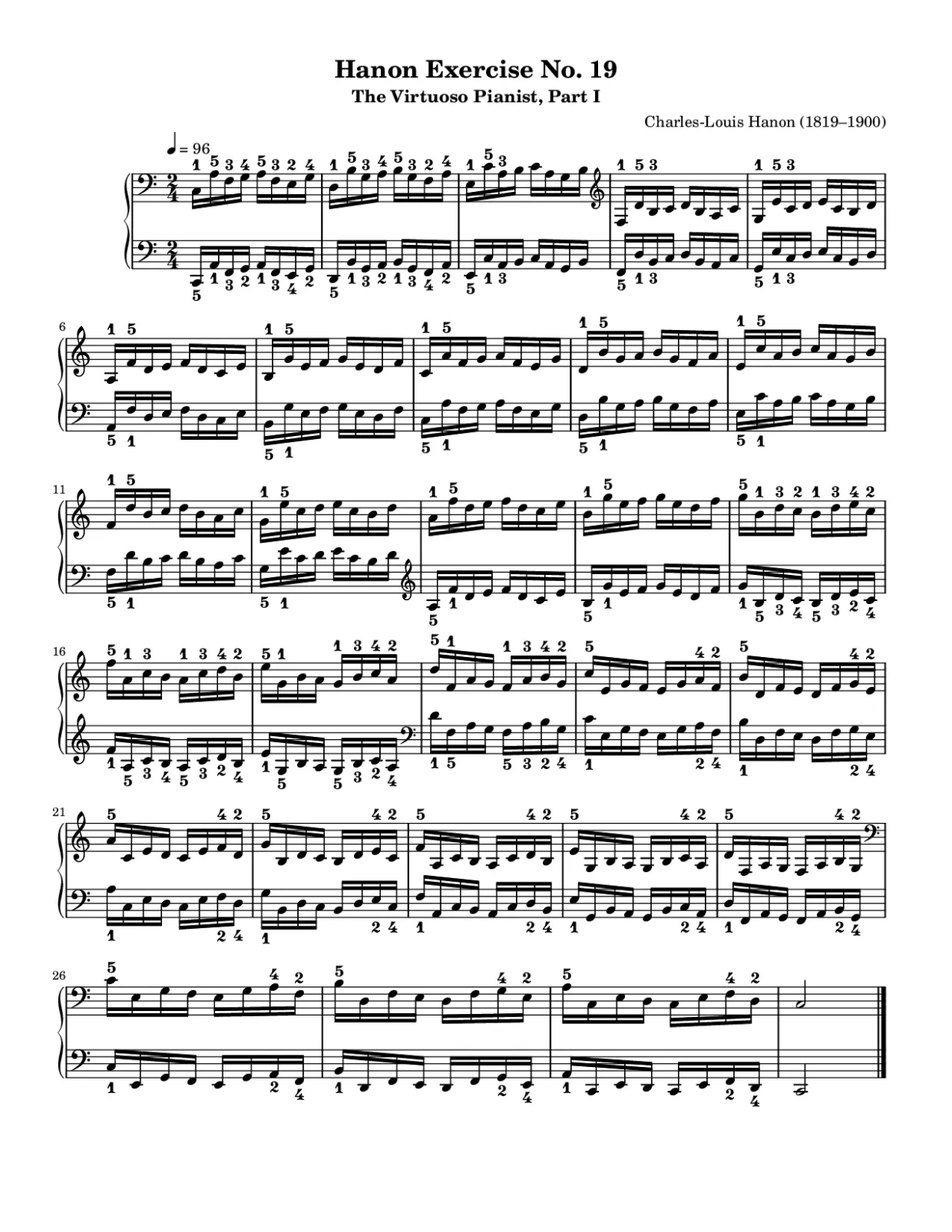 Sheet music page 1, Hanon Exercise No. 19 - Intermediate Version