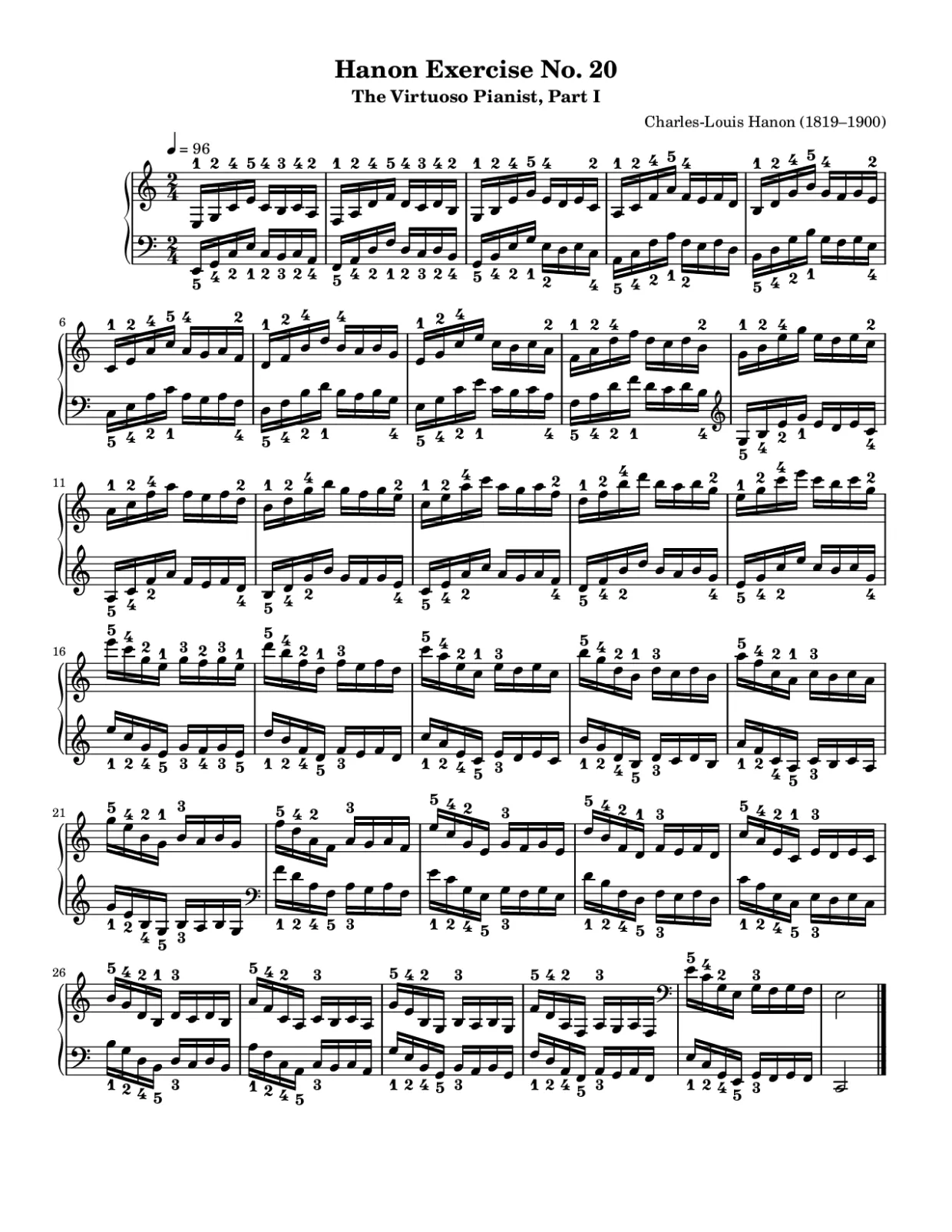 Sheet music page 1, Hanon Exercise No. 20 - Intermediate Version