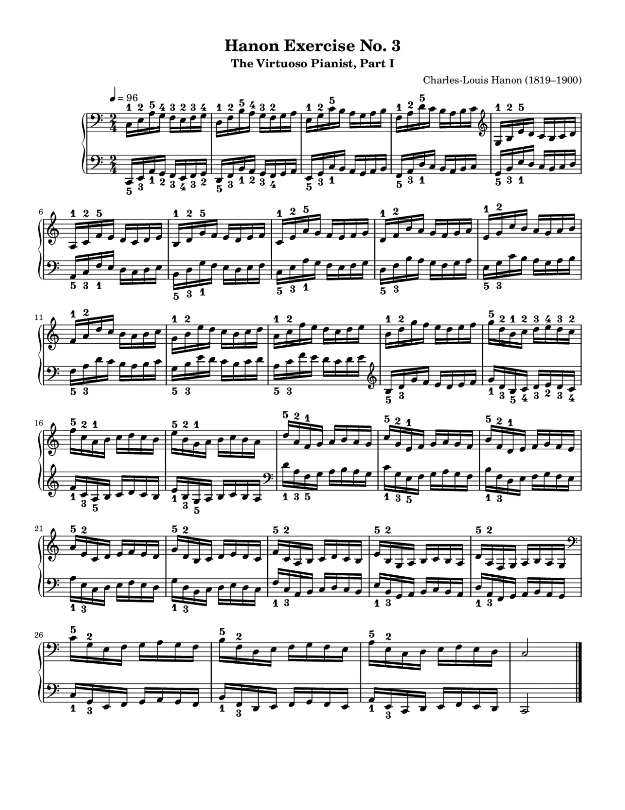 Sheet music page 1, Hanon Exercise No. 3 - Intermediate Version