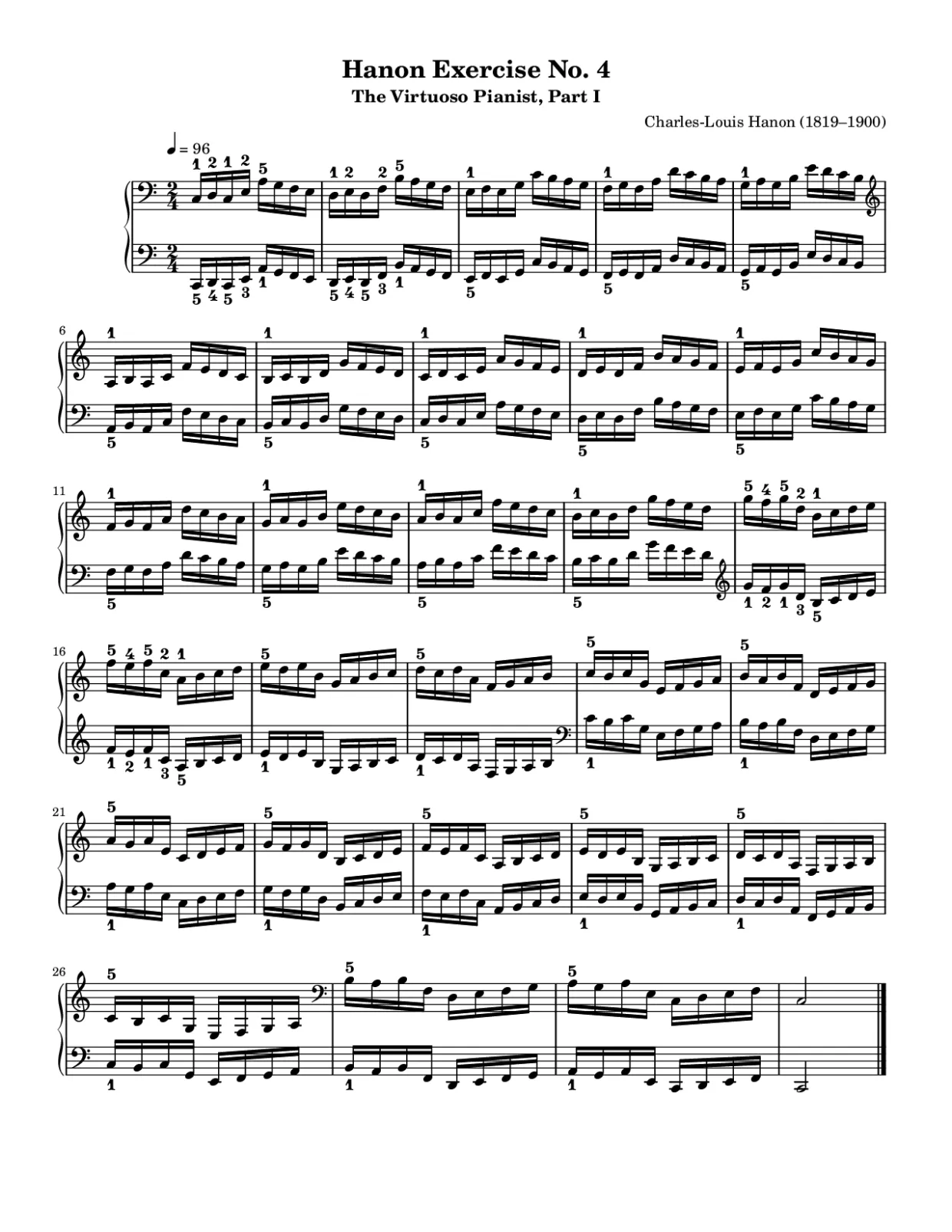 Pagina 1 dello spartito, Hanon Esercizio n. 4 - Versione intermedia