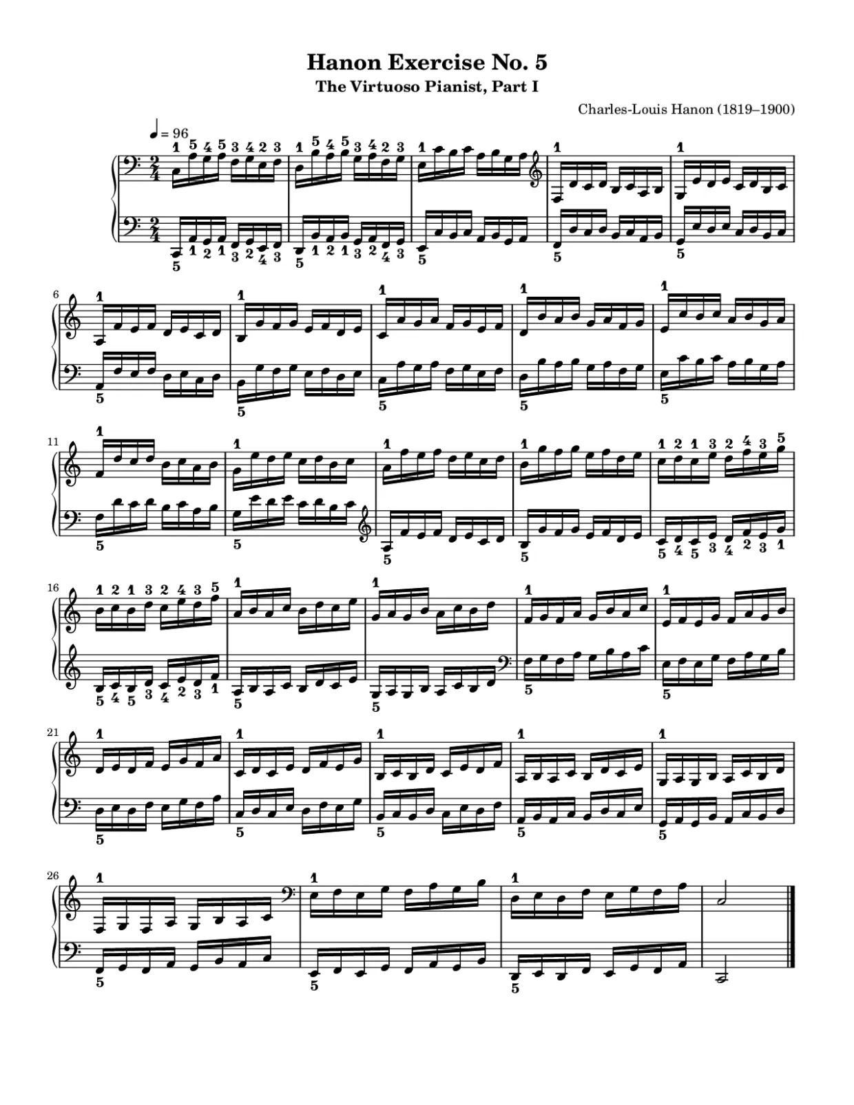 Sheet music page 1, Hanon Exercise No. 5 - Intermediate Version
