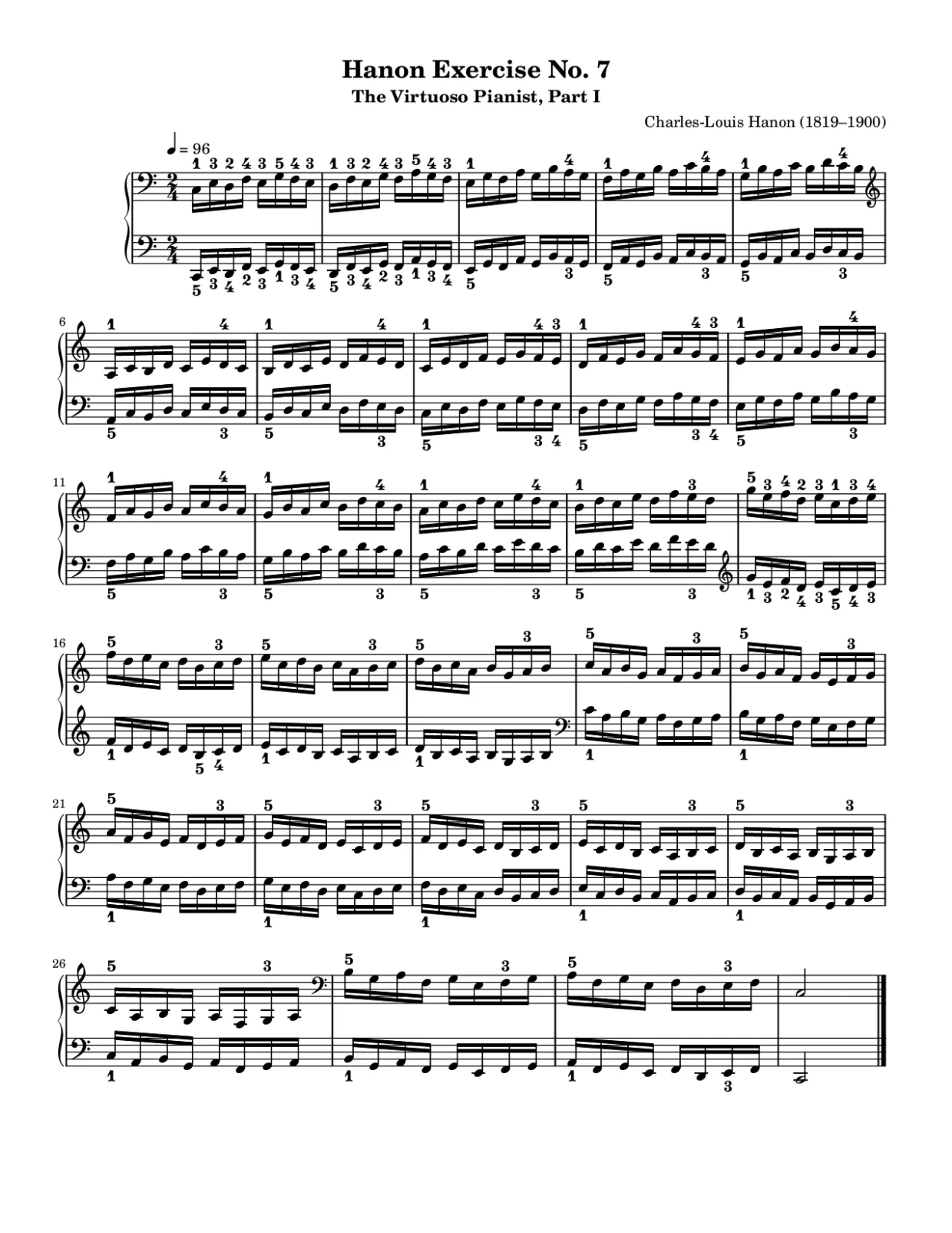 Notenseite 1, Hanon Übung Nr. 7 - Mittlere Version