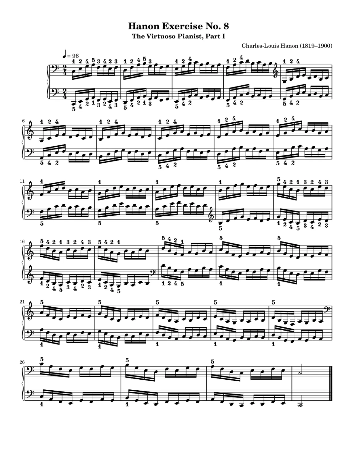 Sheet music page 1, Hanon Exercise No. 8 - Intermediate Version