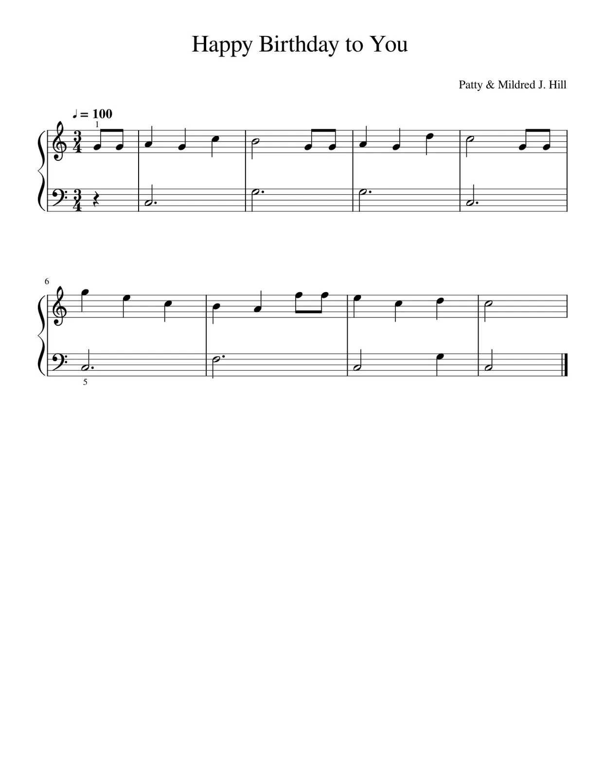 Sheet music page 1, Happy Birthday to You - Beginner Version