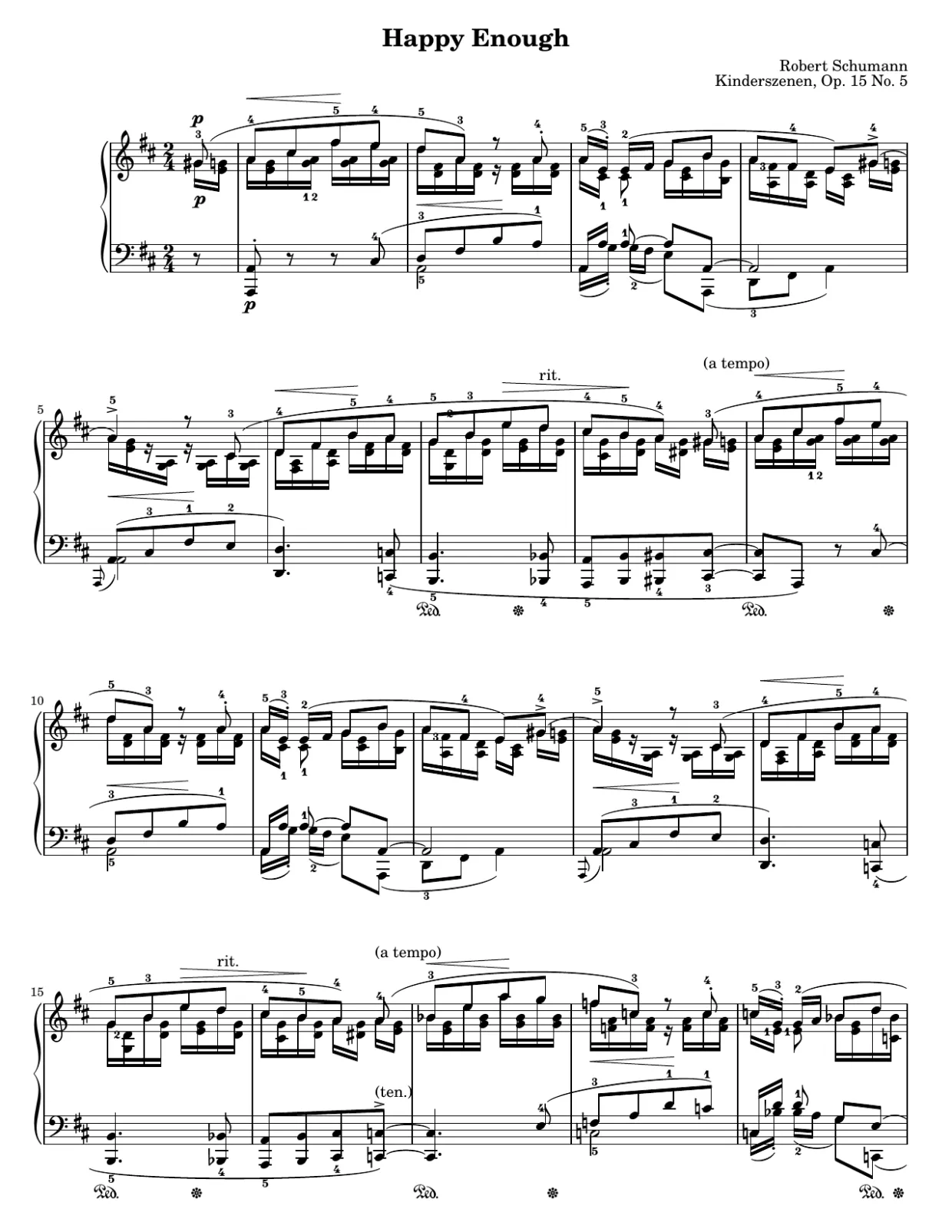 Bladmuziekpagina 1, Gelukkig genoeg (Kinderszenen nr. 5) - Gemiddelde versie