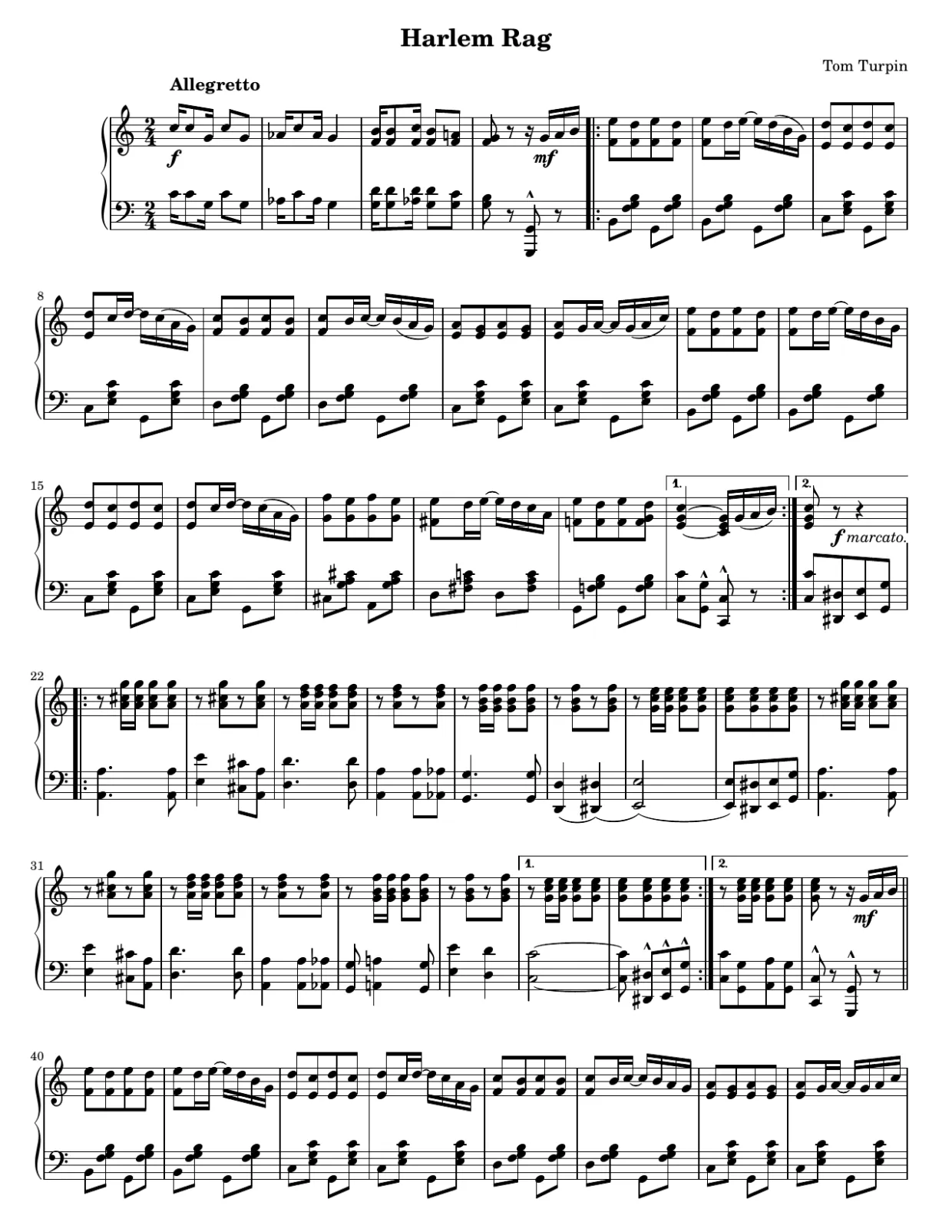 Notenseite 1, Harlem Rag - Fortgeschrittene Version